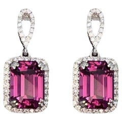 Purple Pink 6.54 Carat Mahenge Garnet Emerald Cut Earrings