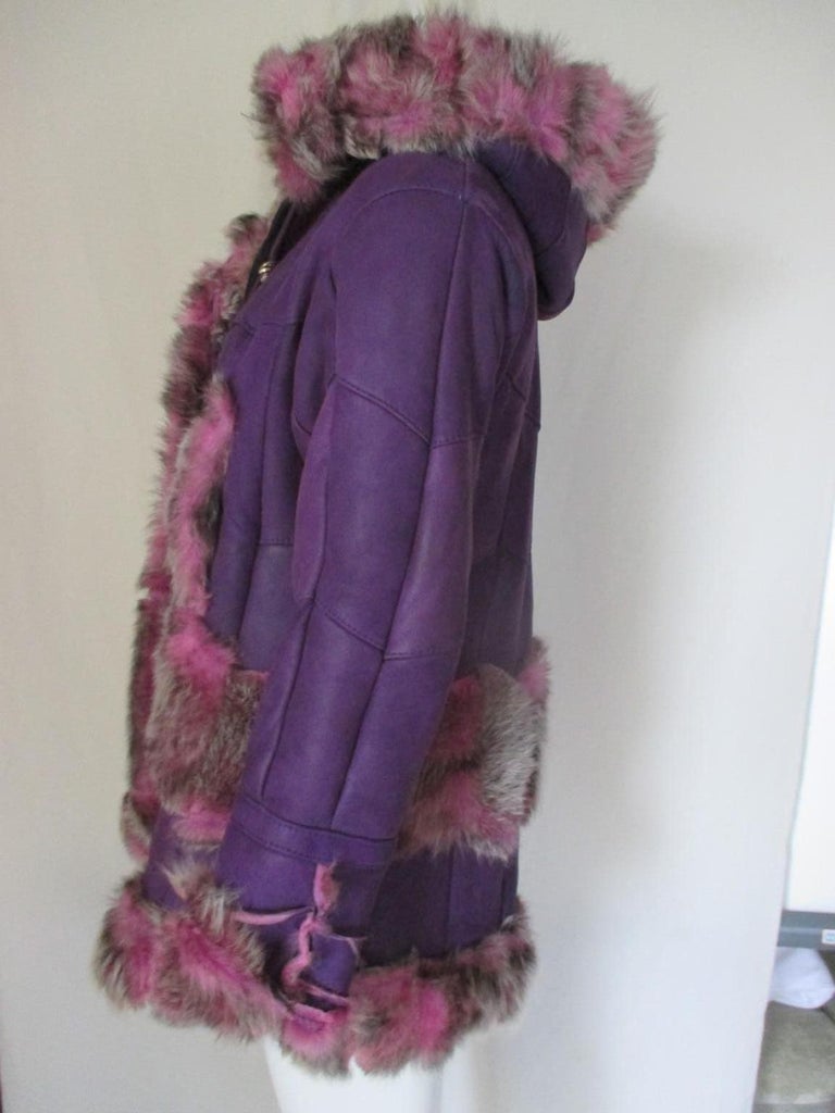 Purple Pink Hooded Leather Shearling Fur Coat at 1stDibs purple
