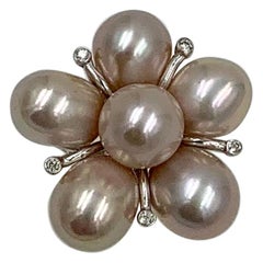 Vintage Purple Pink Pearl Diamond Cocktail Ring 14 Karat White Gold