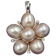 Purple Pink Pearl Diamond Pendant 14 Karat White Gold