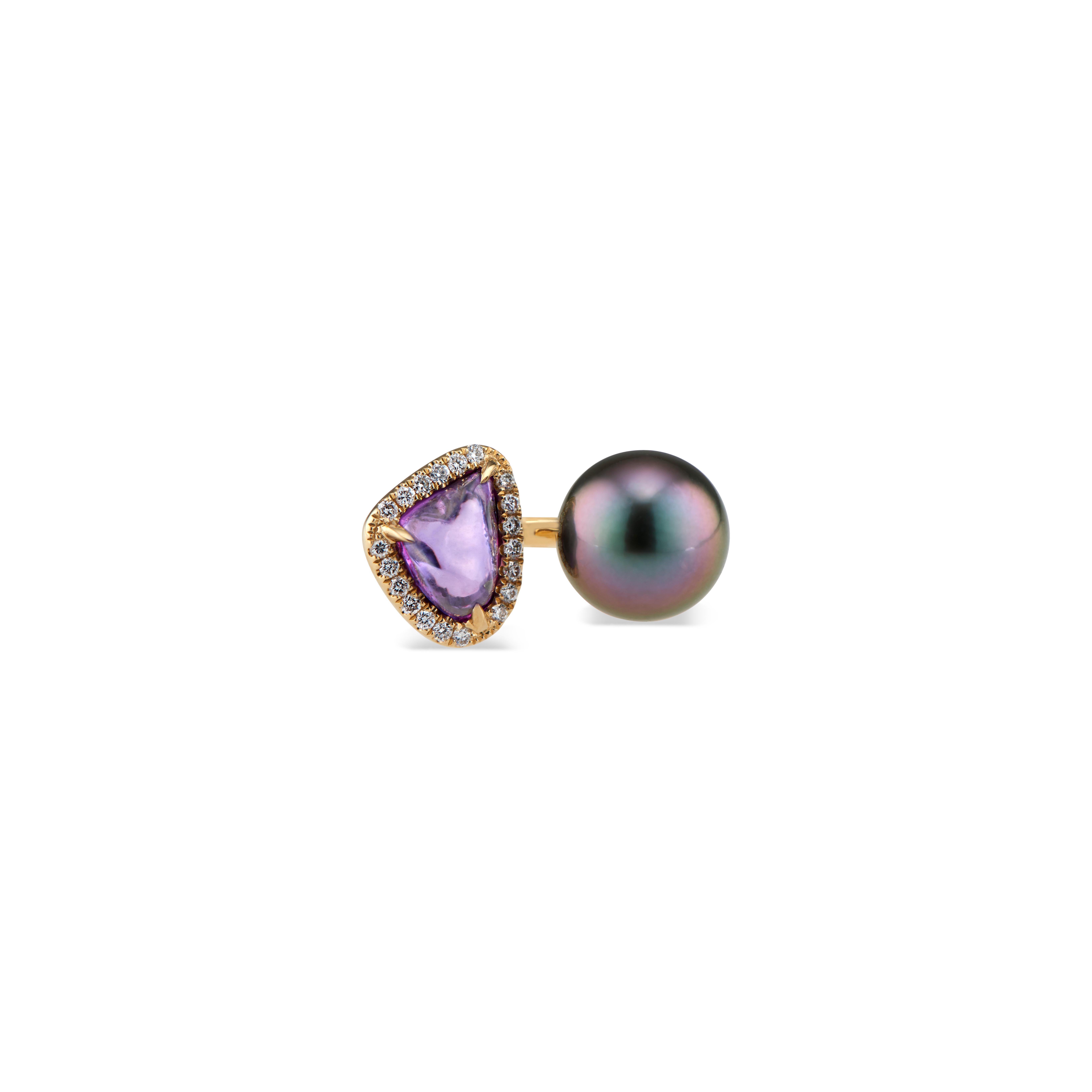 Contemporary Purple Pink Sapphire and Diamond Cross Earrings