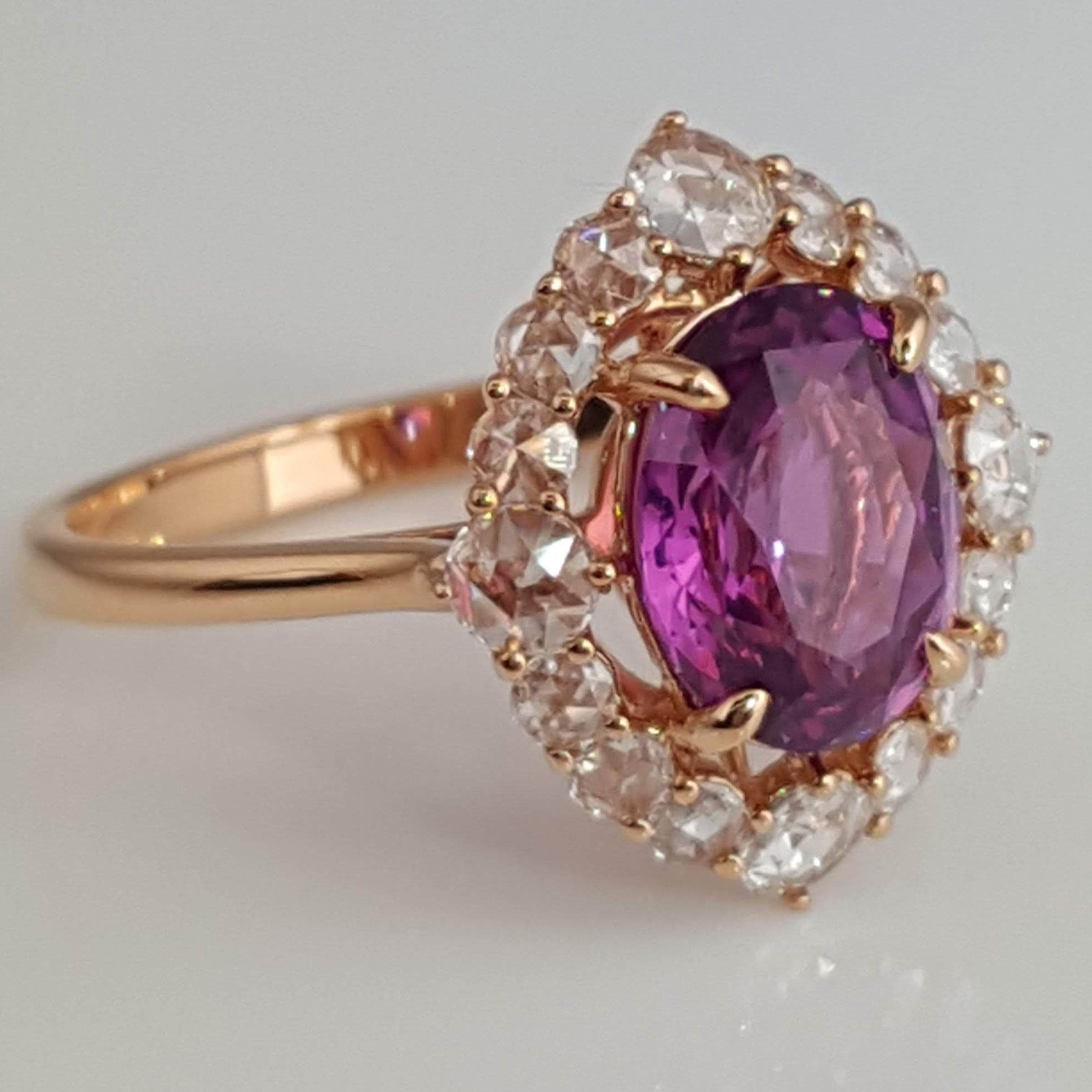 Contemporary GIA Certified 2.48 Carat Oval Cut Purple-Pink Sapphire Ring in 18k Rose Gold