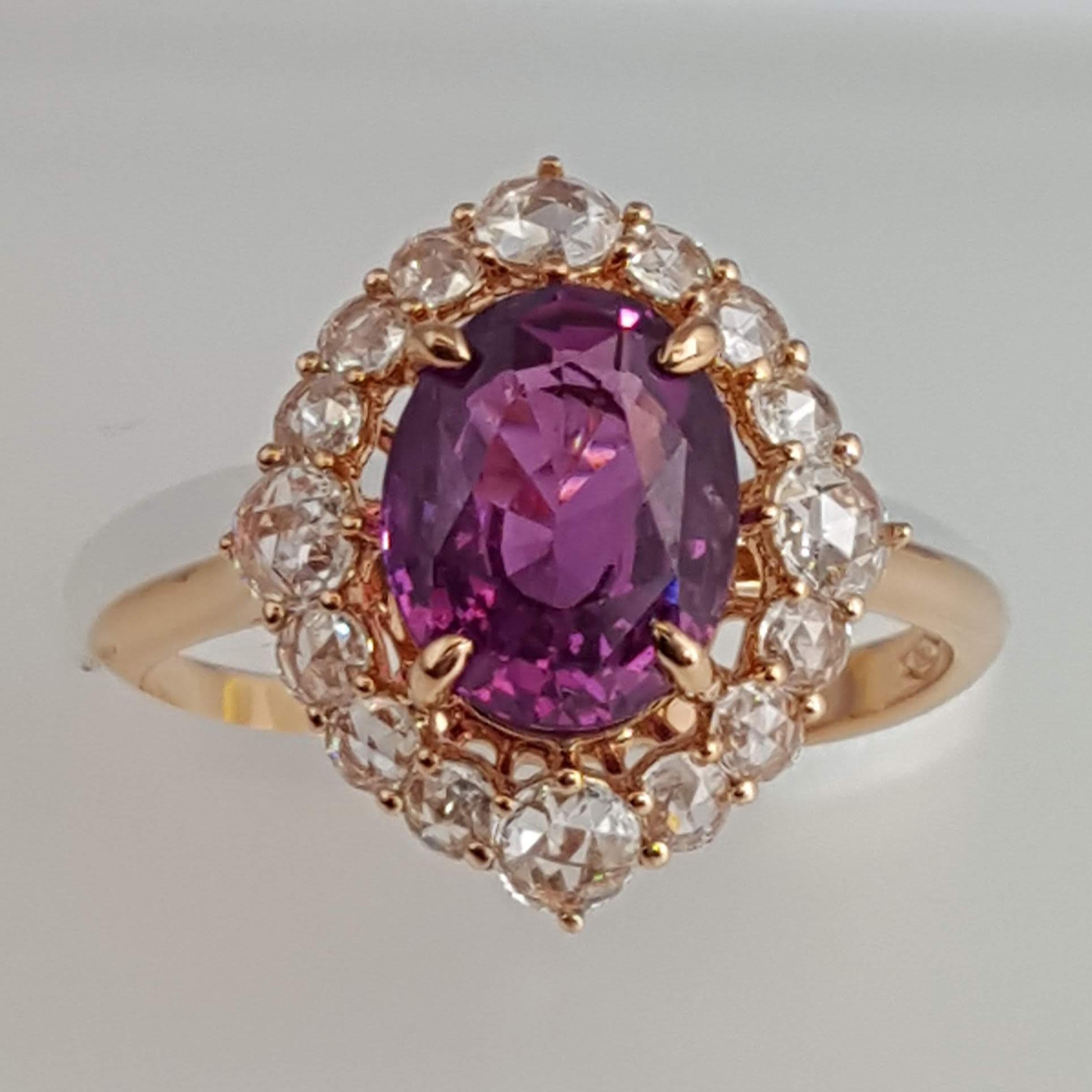 GIA Certified 2.48 Carat Oval Cut Purple-Pink Sapphire Ring in 18k Rose Gold 3