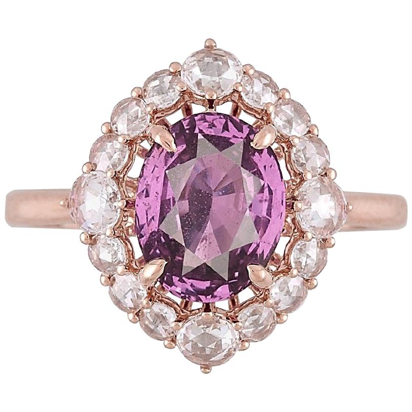 GIA Certified 2.48 Carat Oval Cut Purple-Pink Sapphire Ring in 18k Rose Gold
