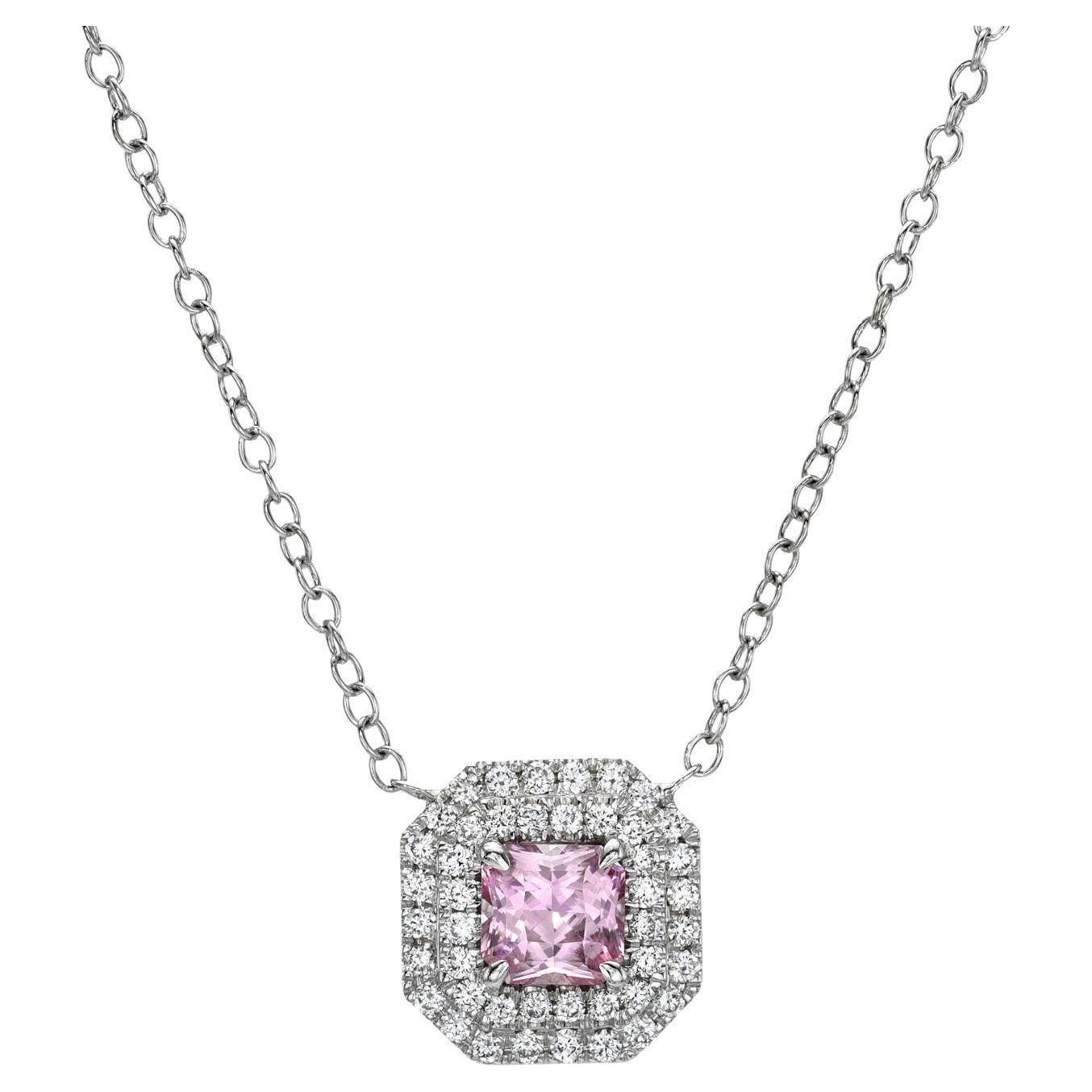 Exquisite lila-rosa Saphir-Halskette mit Diamanten - 14K Weißgold-Schmuck