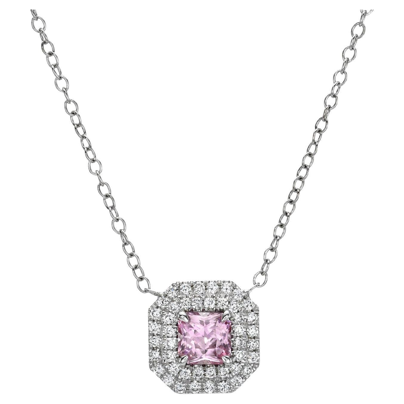 Purple Pink Sapphire Necklace 0.79 Carat Square Radiant