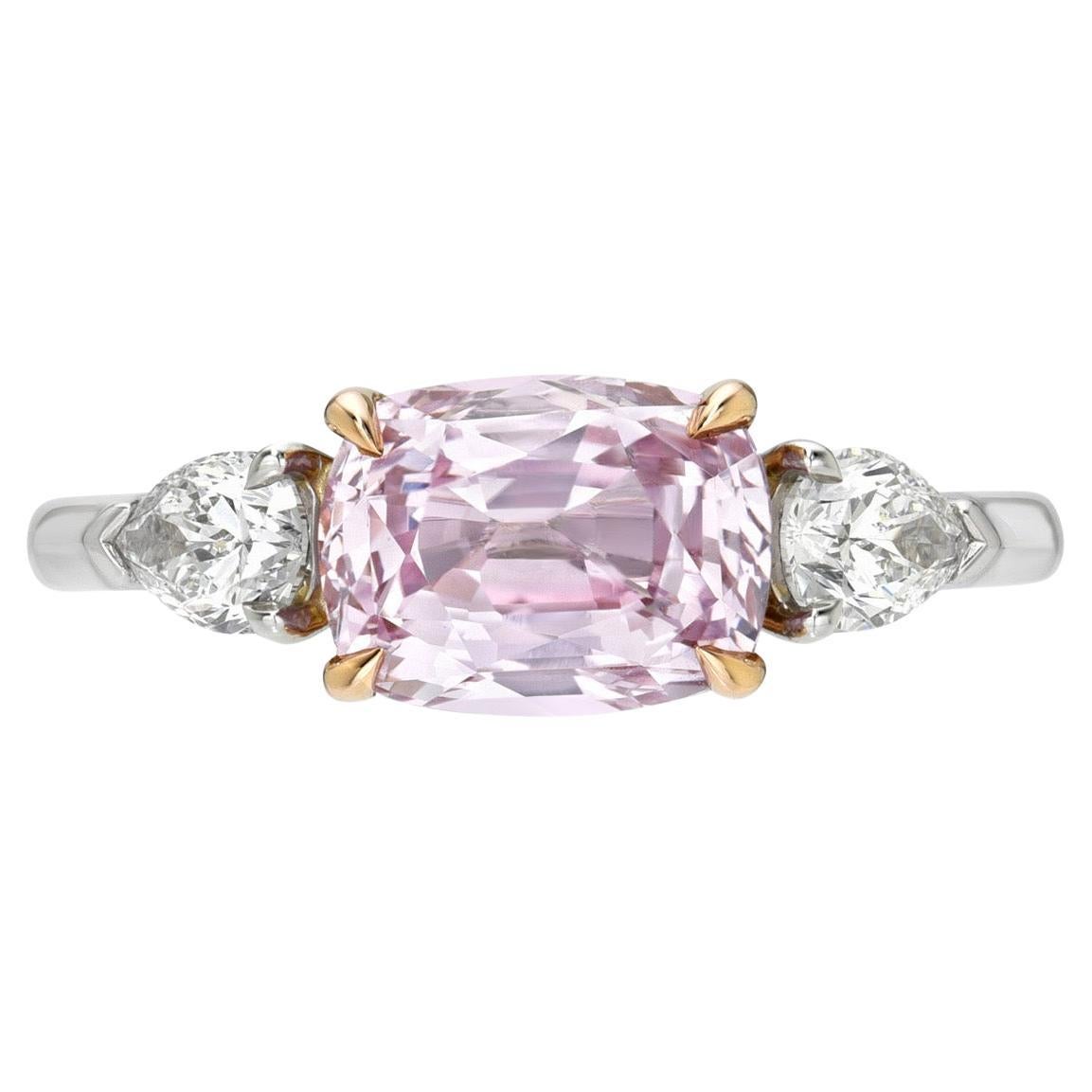 Purple Pink Sapphire Ring 2.77 Carat Cushion For Sale