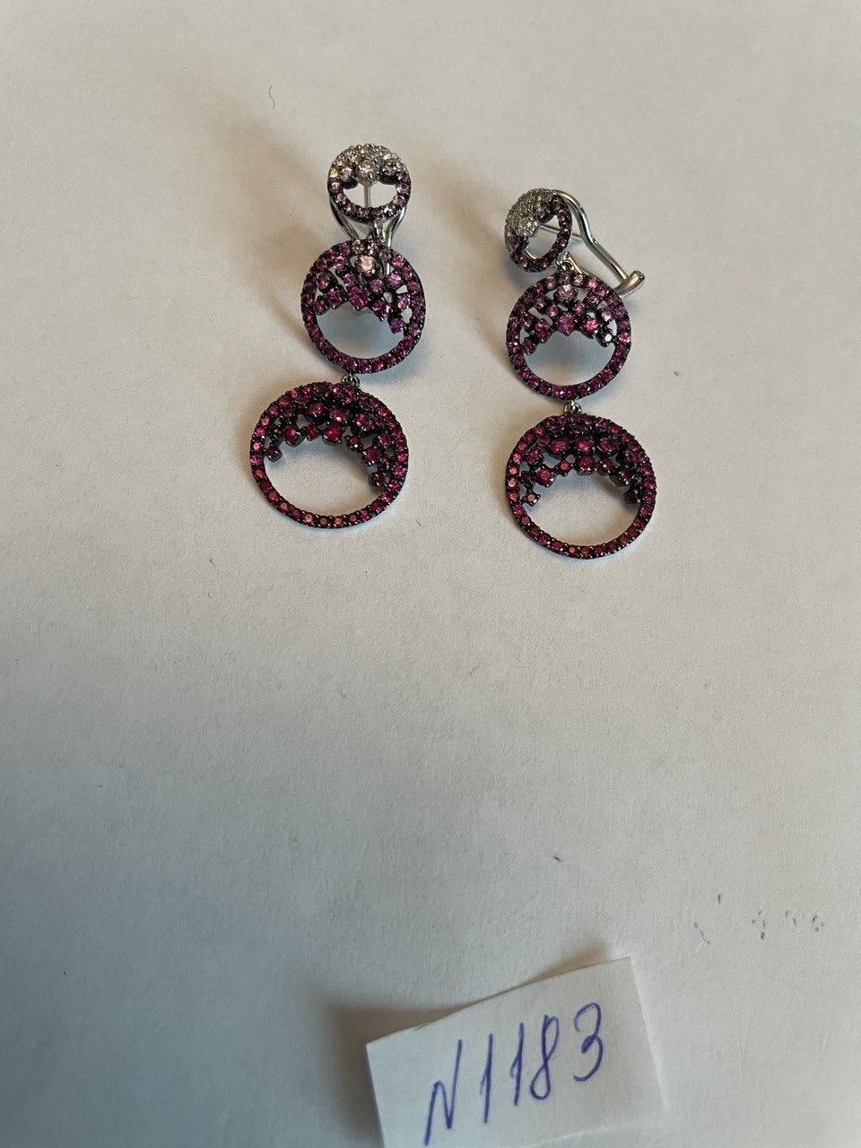 Purple Pink Sapphire White Diamond Pave Set 14k White Gold Dangle Earrings For Sale 4