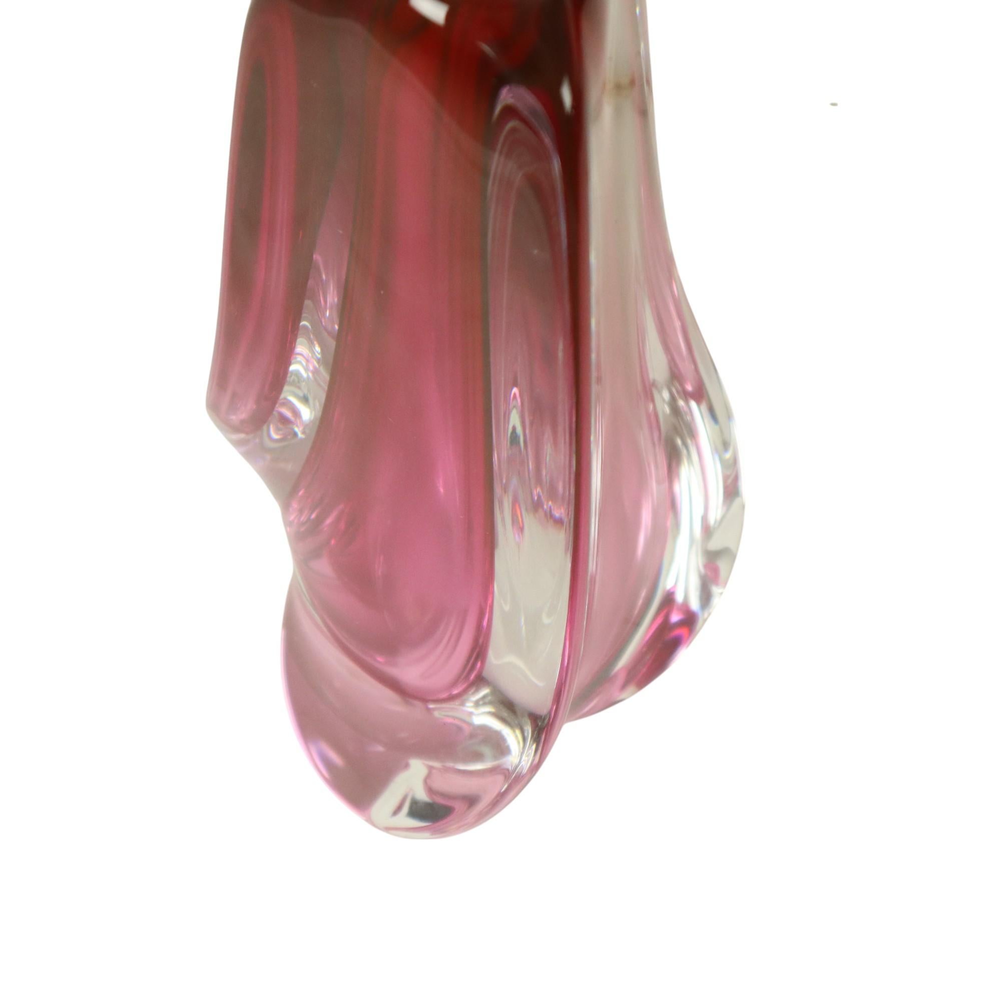 Mid-20th Century Purple Pink Table Lamp Crystal Val Saint Lambert Swirl 60s For Sale
