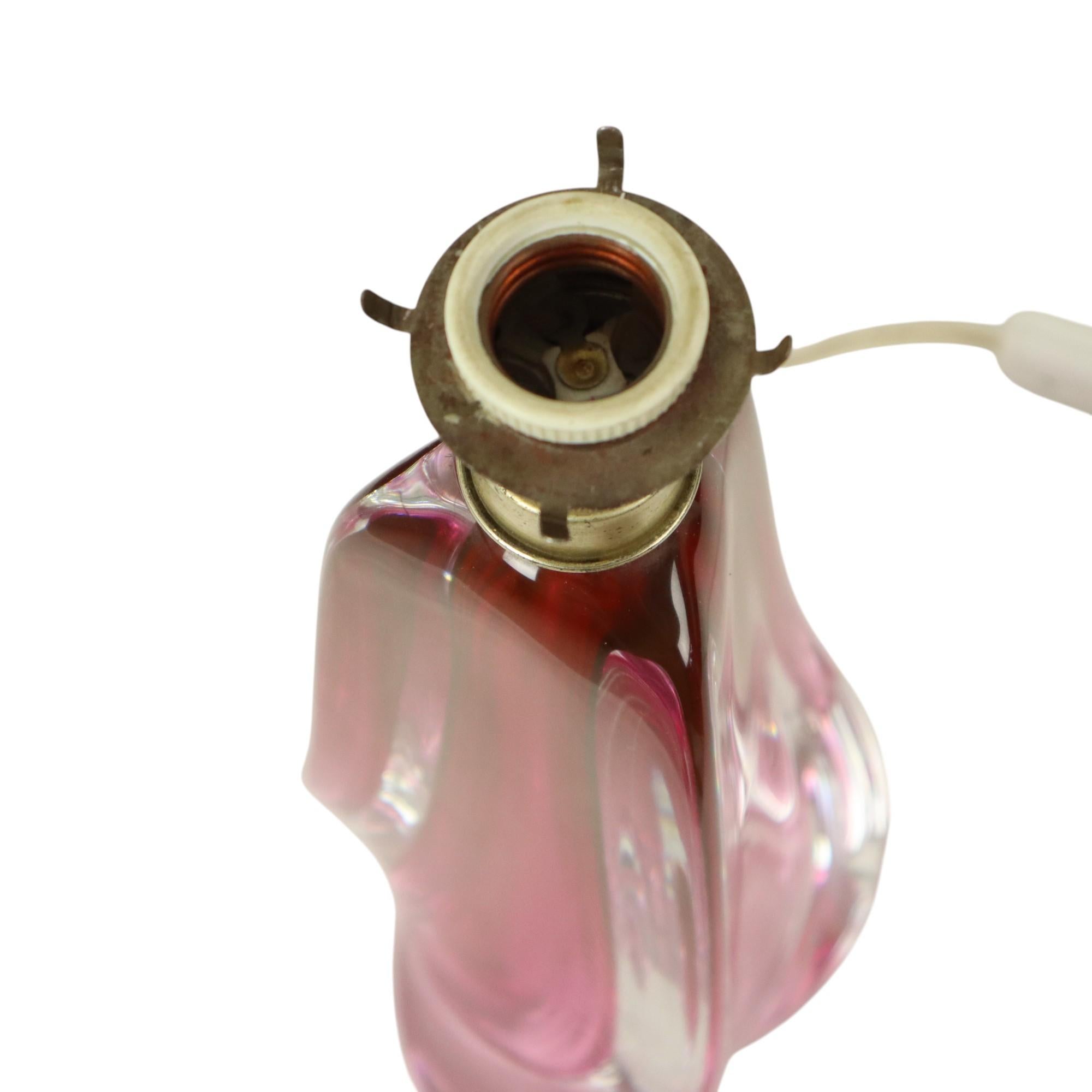 Purple Pink Table Lamp Crystal Val Saint Lambert Swirl 60s For Sale 1