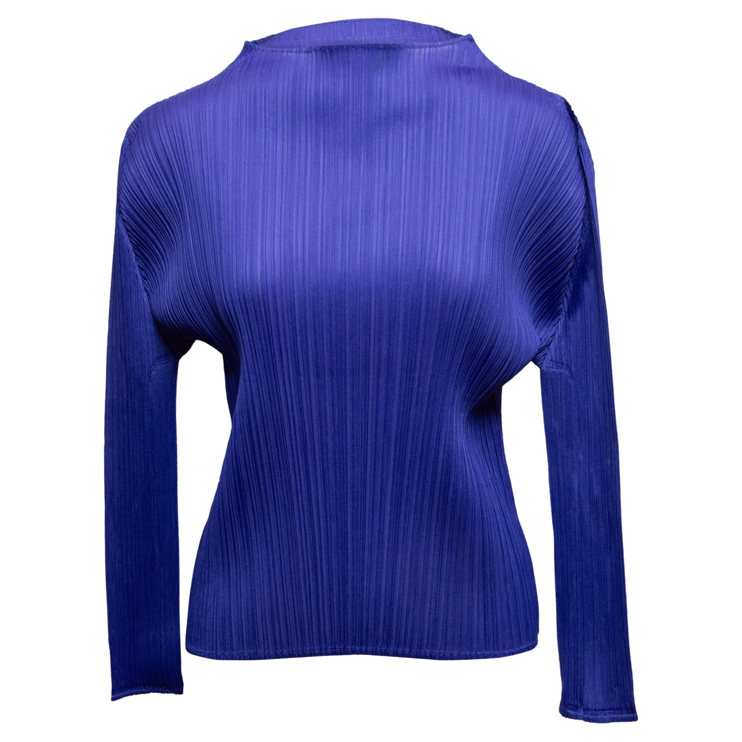Lila Pleats Please Issey Miyake Plisse Langarm Top Designer Größe 3 im Angebot