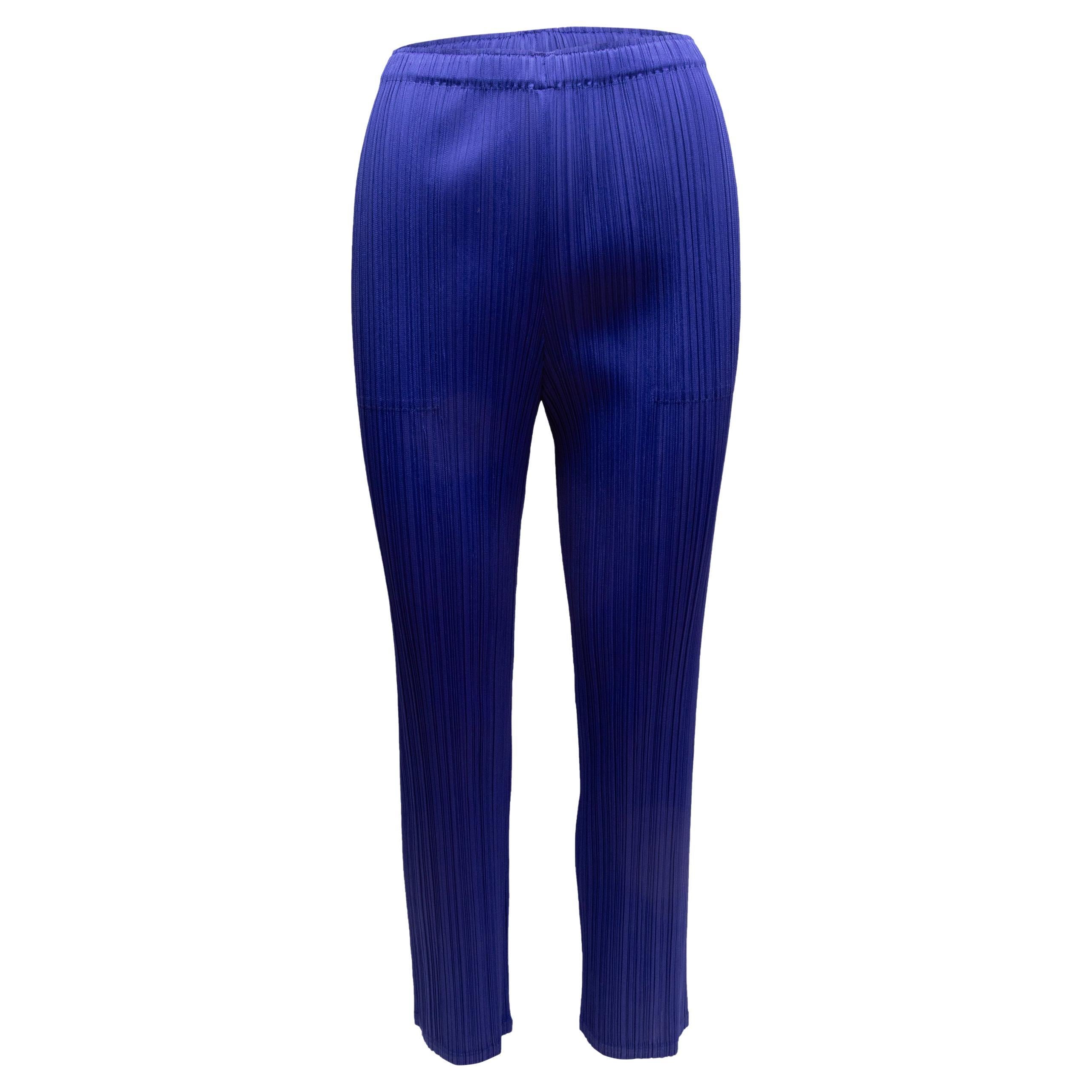 Purple Pleats Please Issey Miyake Plisse Pantalon Skinny-Leg Designer Taille 4 en vente