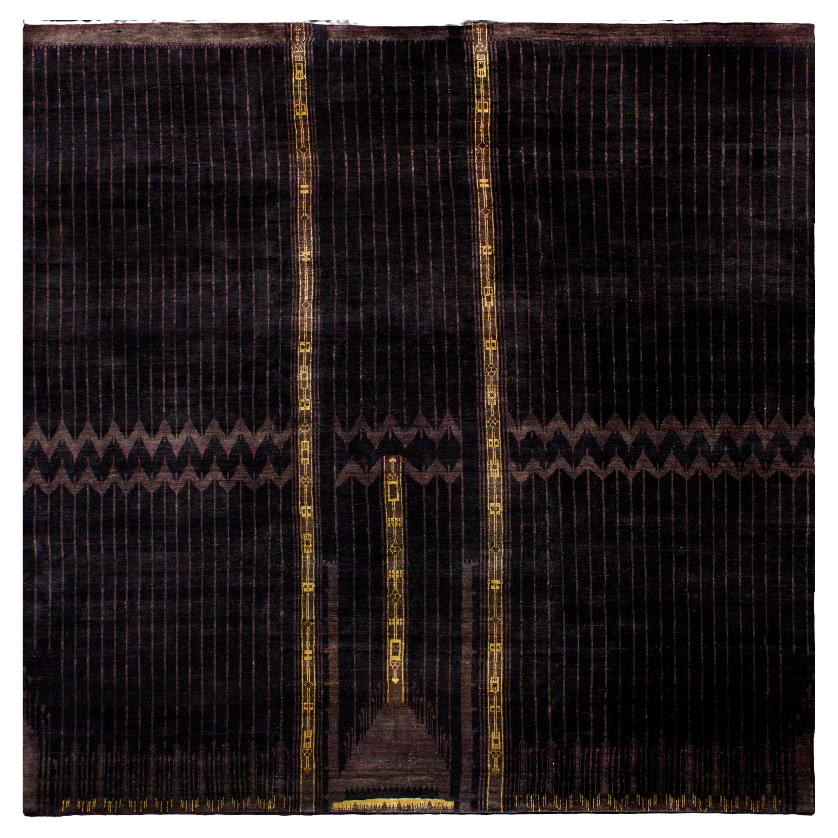 Tappeto quadrato oversize in seta naturale Art Deco Purple Plum, annodato a mano. in vendita