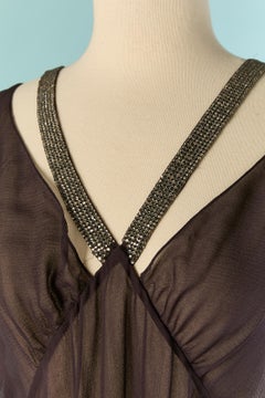 Purple plum silk chiffon evening dress with rhinestone neckline CHRISTIAN DIOR