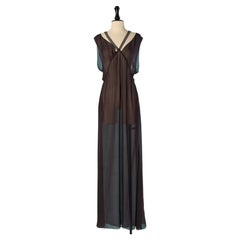Purple plum silk chiffon evening dress with rhinestone neckline CHRISTIAN DIOR