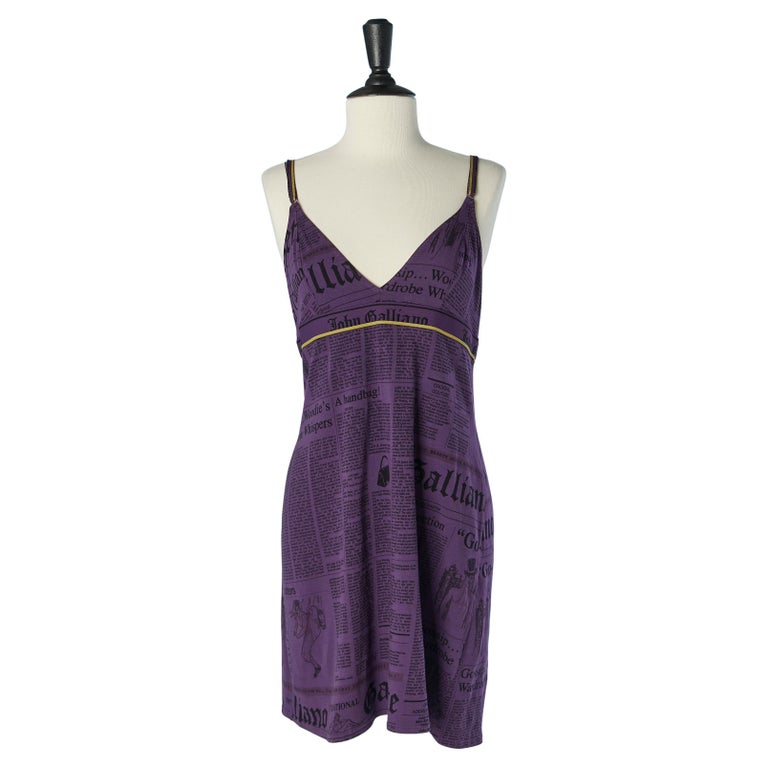 Purple printed jersey slip dress John Galliano For Sale at 1stDibs