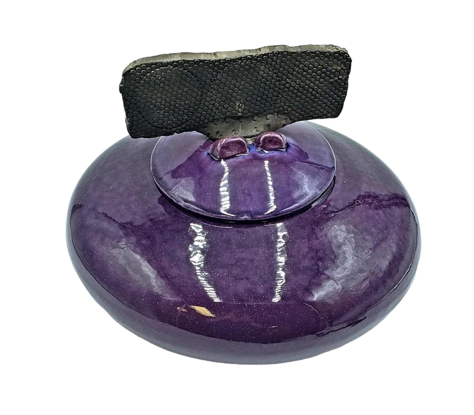 American Purple Raku Artisan Crafted Lidded Pottery Terrine by M. Hines For Sale