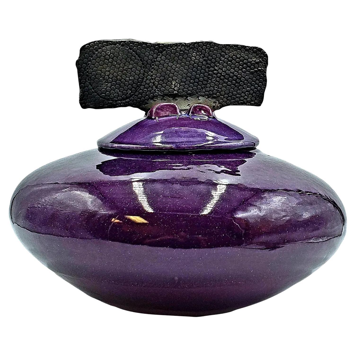 Purple Raku Artisan Crafted Lidded Pottery Terrine by M. Hines For Sale
