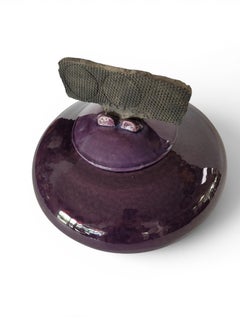 Purple Raku Vessel with Organic Lid by Mark Hines, Signed and Numbered