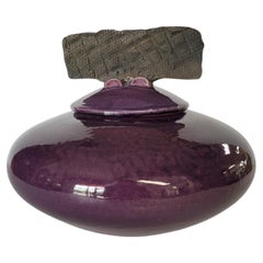 Purple Raku Vessel with Organic Lid by Mark Hines, Signed and Numbered