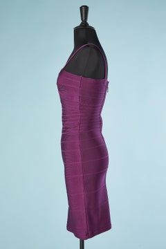 Purple rayon cocktail dress Hervé Léger