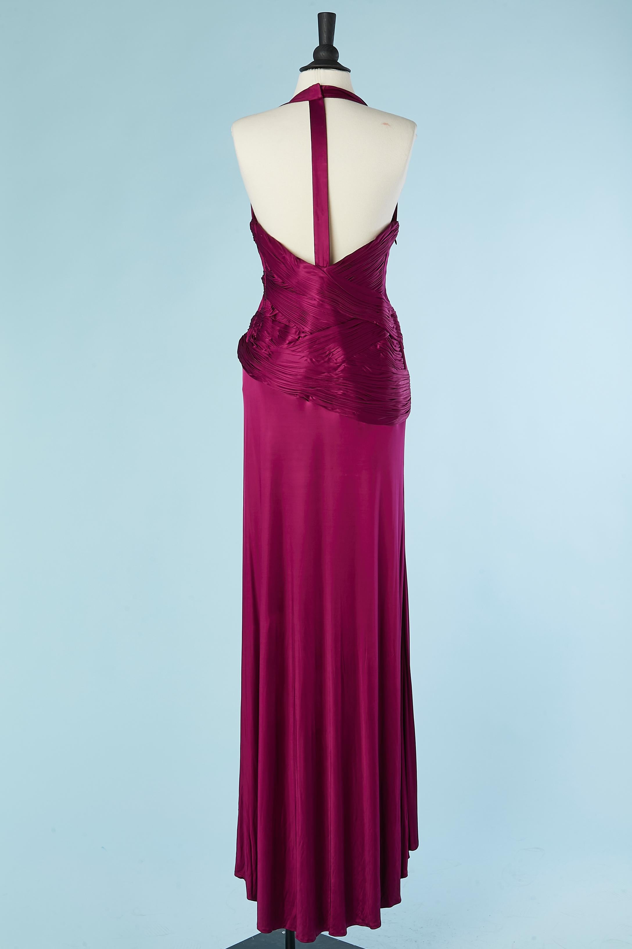 Purple rayon jersey backless draped evening dress with shawl Versace  For Sale 4