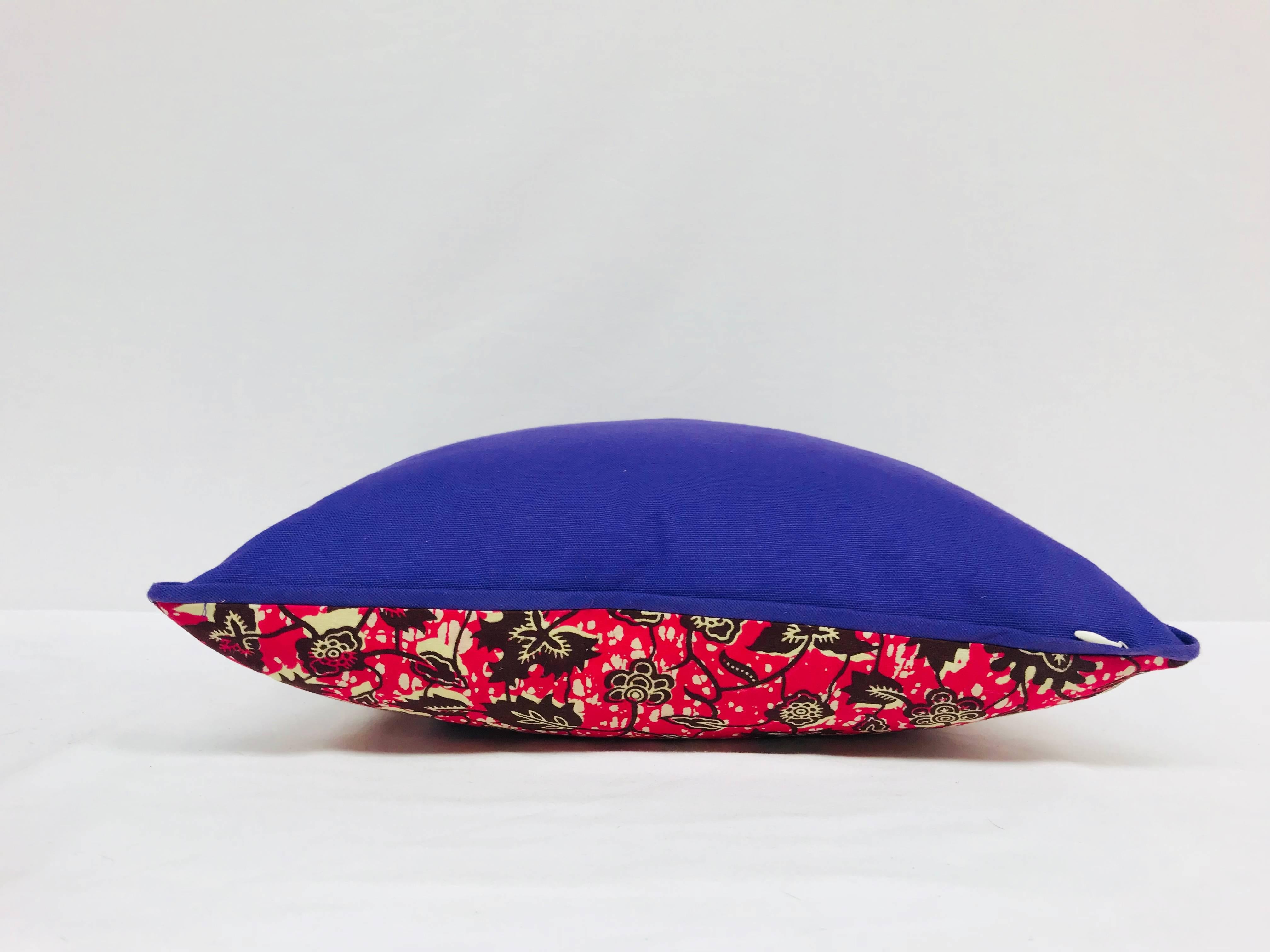 Folk Art Purple/Red and Purple Backed African Wax Print Pillow For Sale
