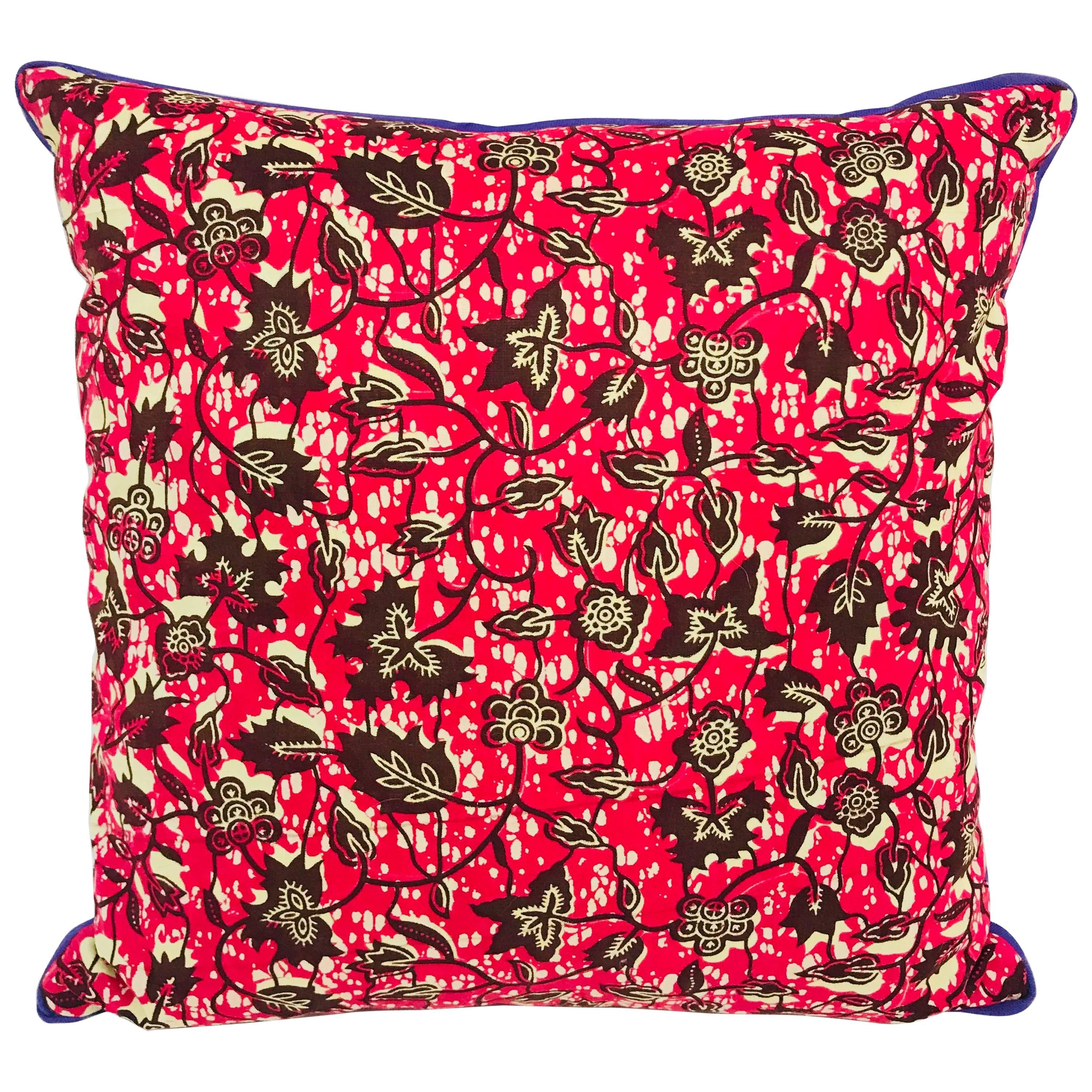 Purple/Red and Purple Backed African Wax Print Pillow For Sale