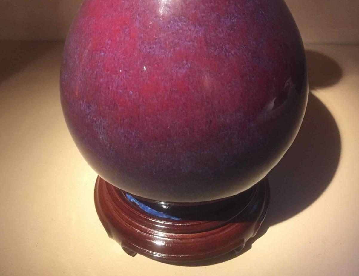 Material: Ceramic 
Origin: China
Age: Ching dynasty, Tao Kuang period, circa 1821 - 1850
Size: 12 inches in height 

We have a nice collection of oxblood vases currently. As well as black Chinese vases.

As designers we plant these vases with