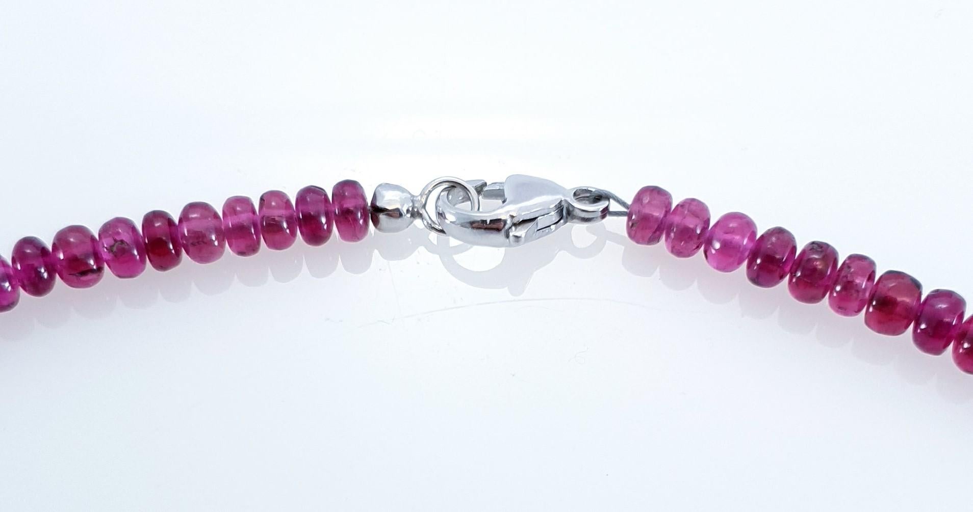 Purple Red Rubelite Tourmaline Rondel Beaded Necklace with 18 Carat White Gold 1
