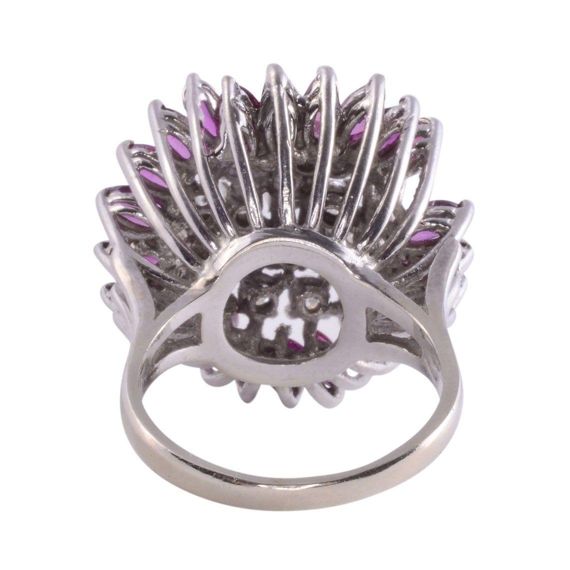 Marquise Cut Purple Red Sapphire & Diamond White Gold Ring For Sale