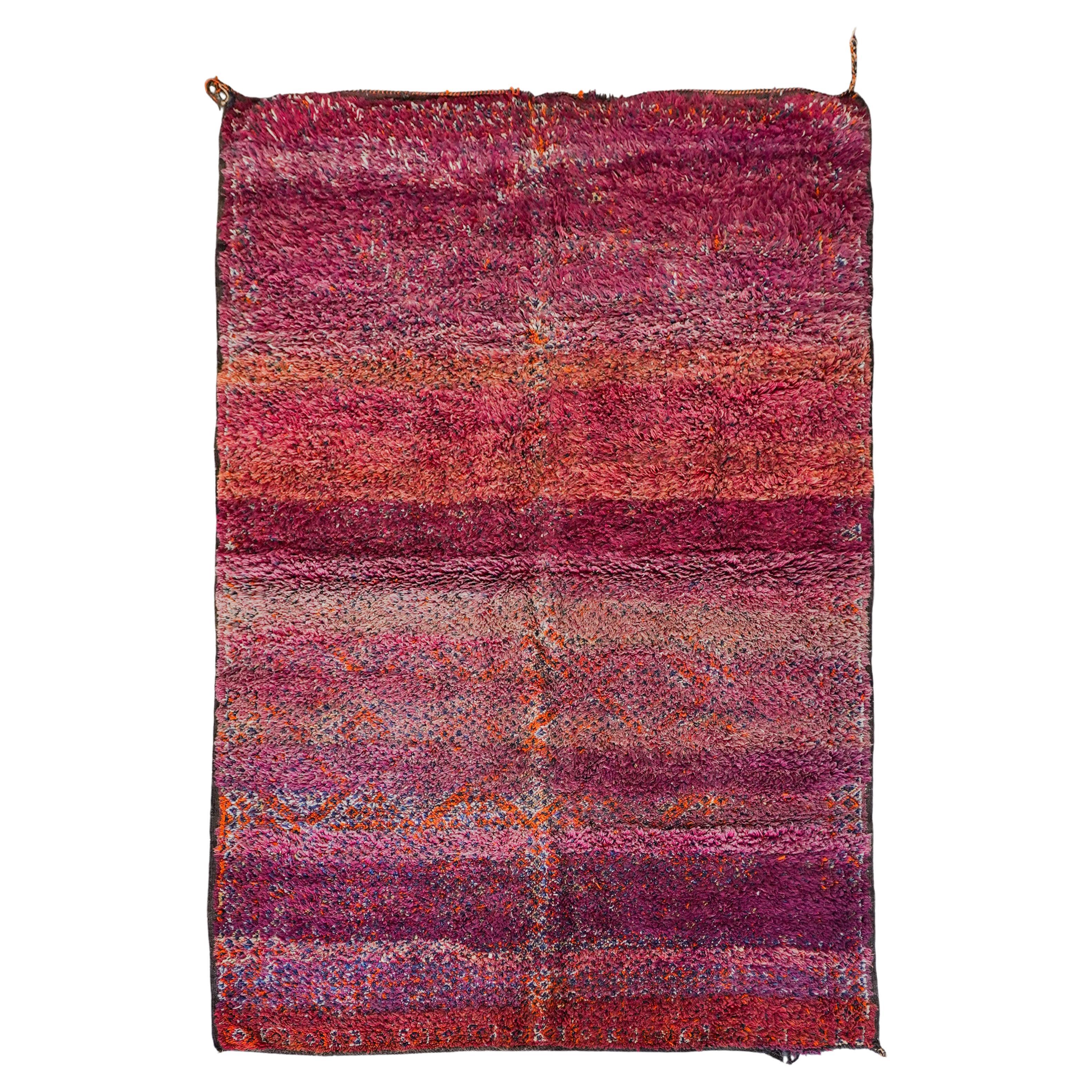 Purple Red Vintage Moroccan Wool Rug from 70s I 6.6 x 12 FT