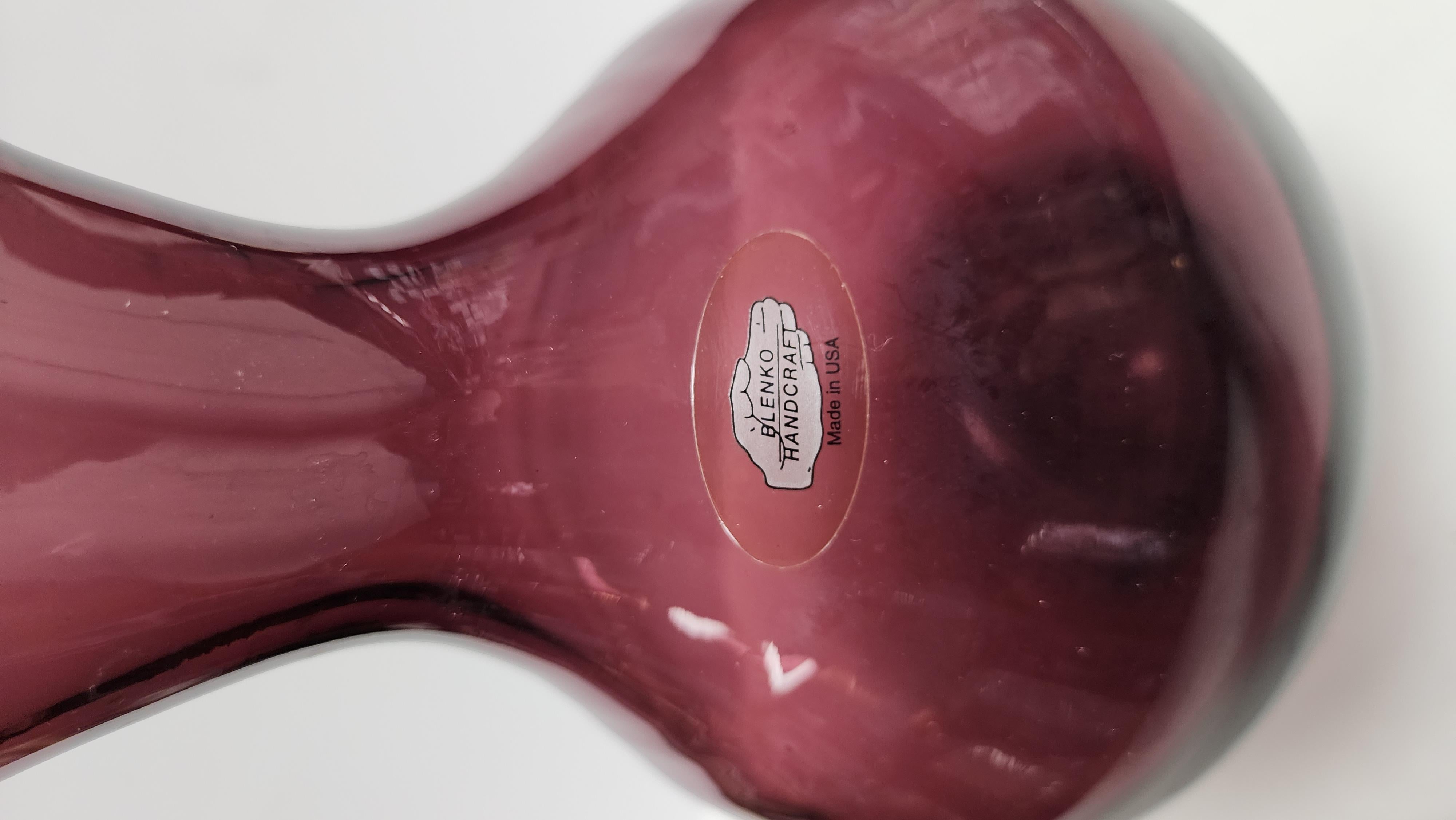 Contemporary Purple Retro Vintage Blenko Glass Double Spout Water Pitcher For Sale