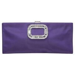 Purple Roger Vivier Satin Crystal-Embellished Clutch