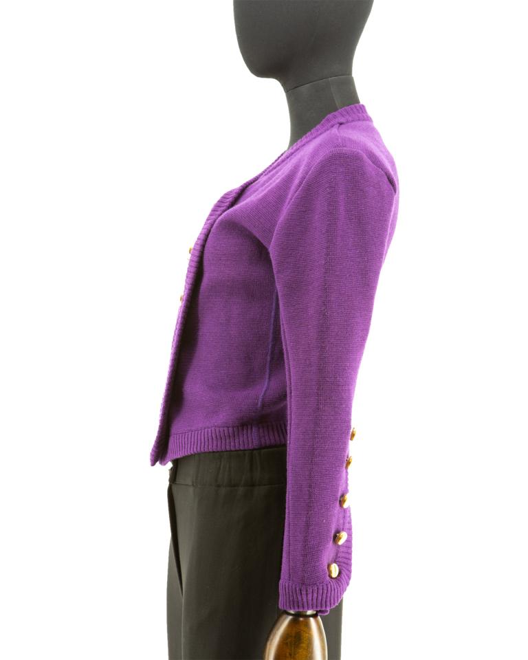 Purple Saint Laurent Rive Gauche Knitted Jacket 1970s In Good Condition For Sale In London, GB