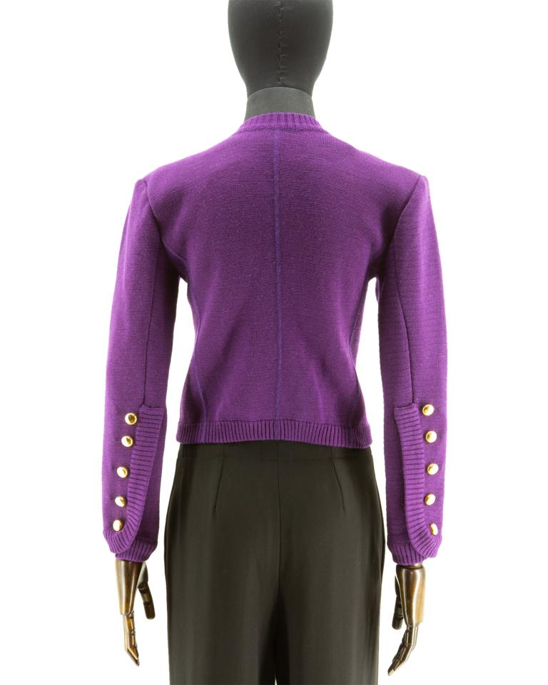 Purple Saint Laurent Rive Gauche Knitted Jacket 1970s For Sale 3