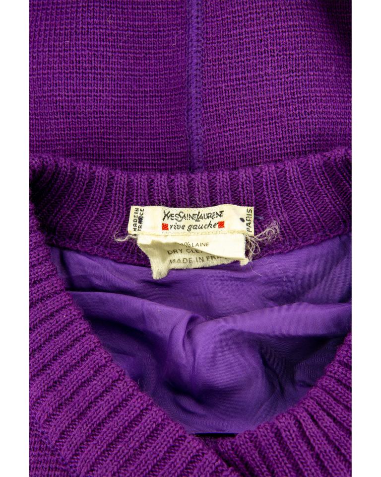 Purple Saint Laurent Rive Gauche Knitted Jacket 1970s For Sale 5