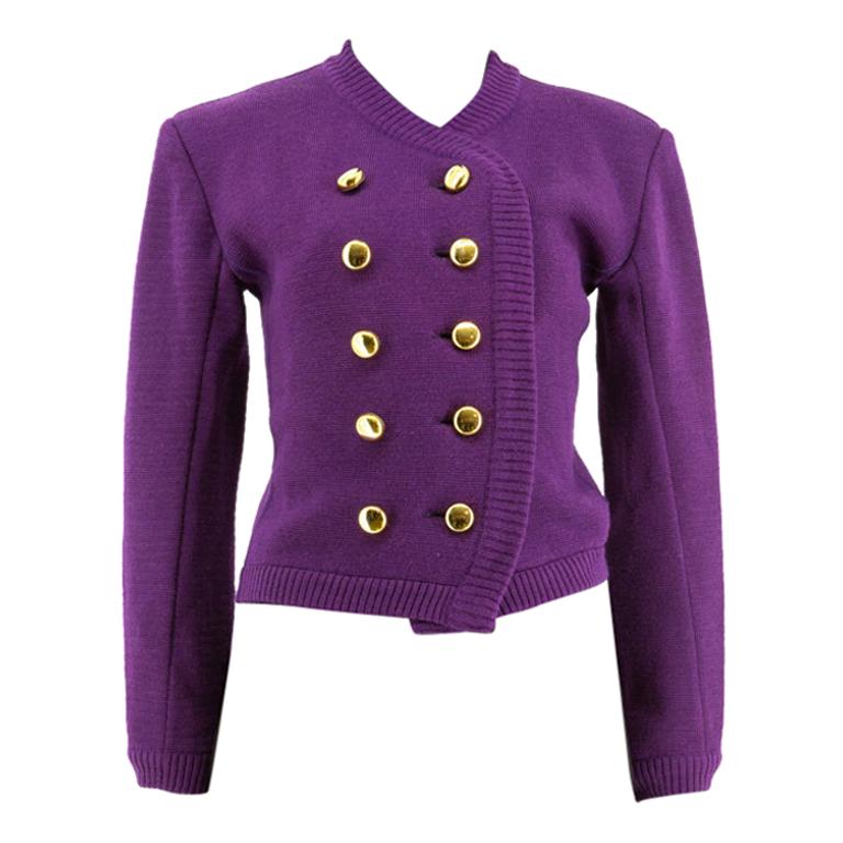 Purple Saint Laurent Rive Gauche Knitted Jacket 1970s For Sale