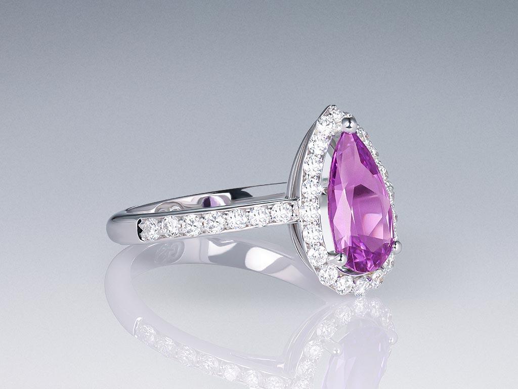 Neoclassical Purple Sapphire 1.23 carat Ring with diamonds in 18K white gold For Sale