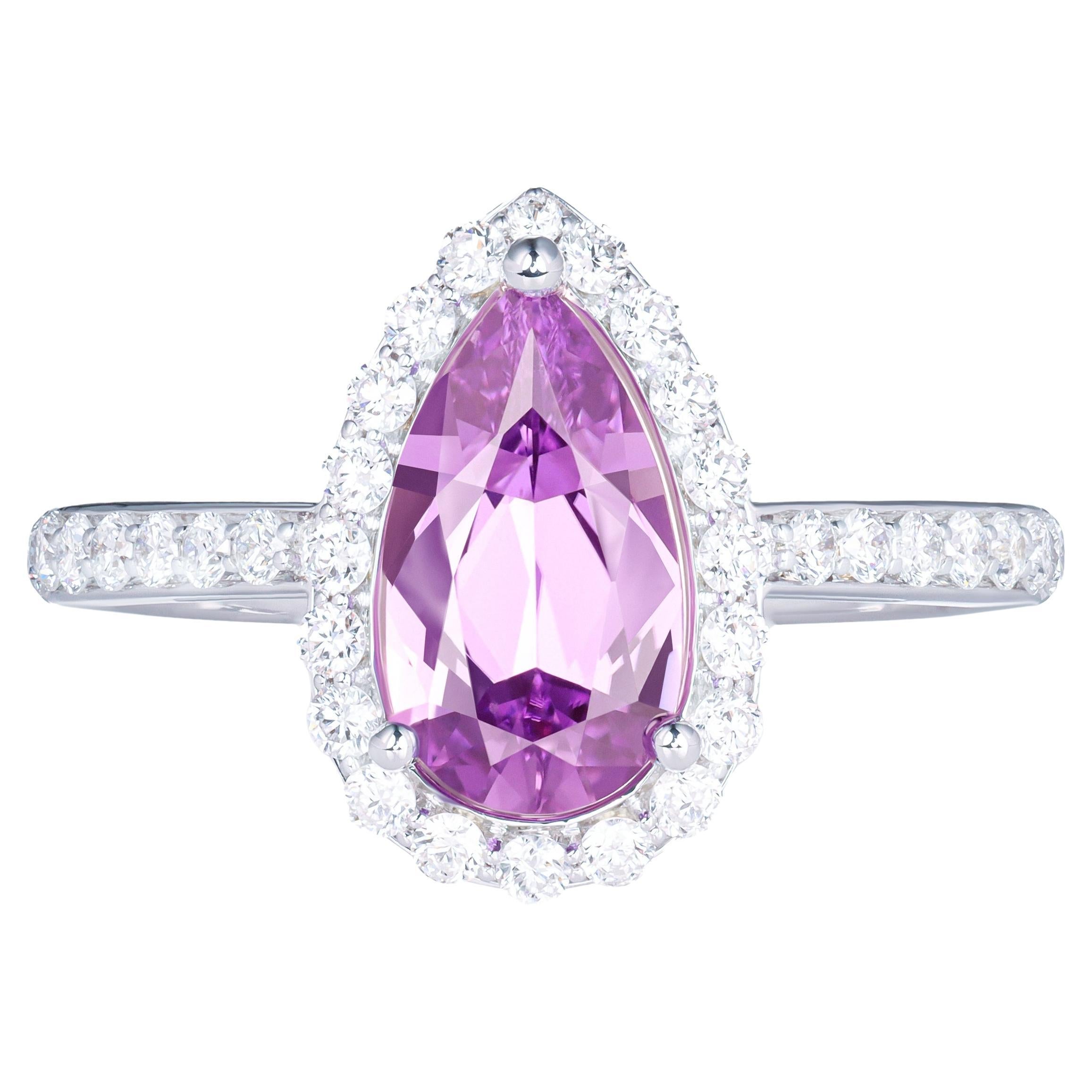 Purple Sapphire 1.23 carat Ring with diamonds in 18K white gold For Sale