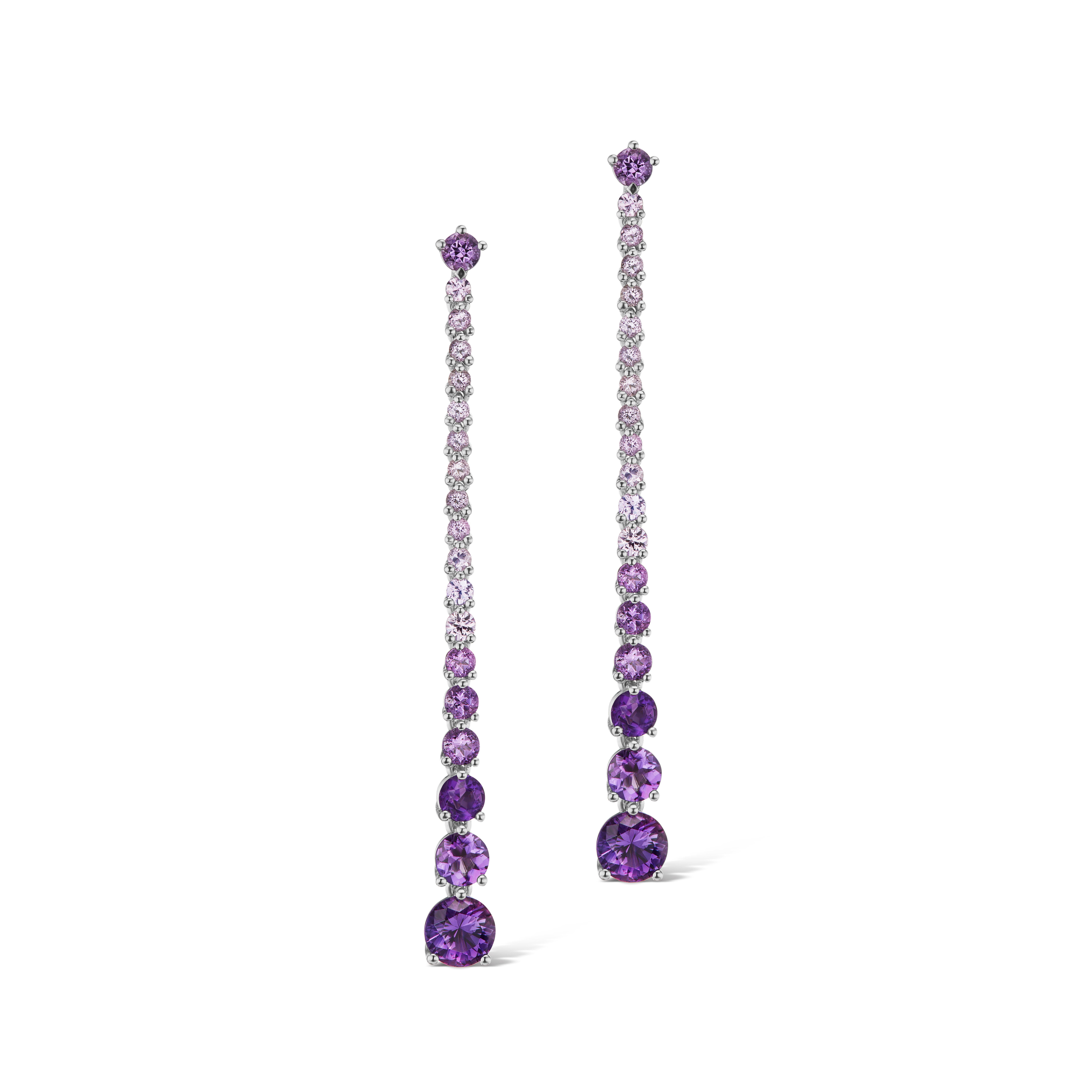 Round Cut JAG New York Purple Sapphire and Amethyst Dangle Earrings set in Platinum