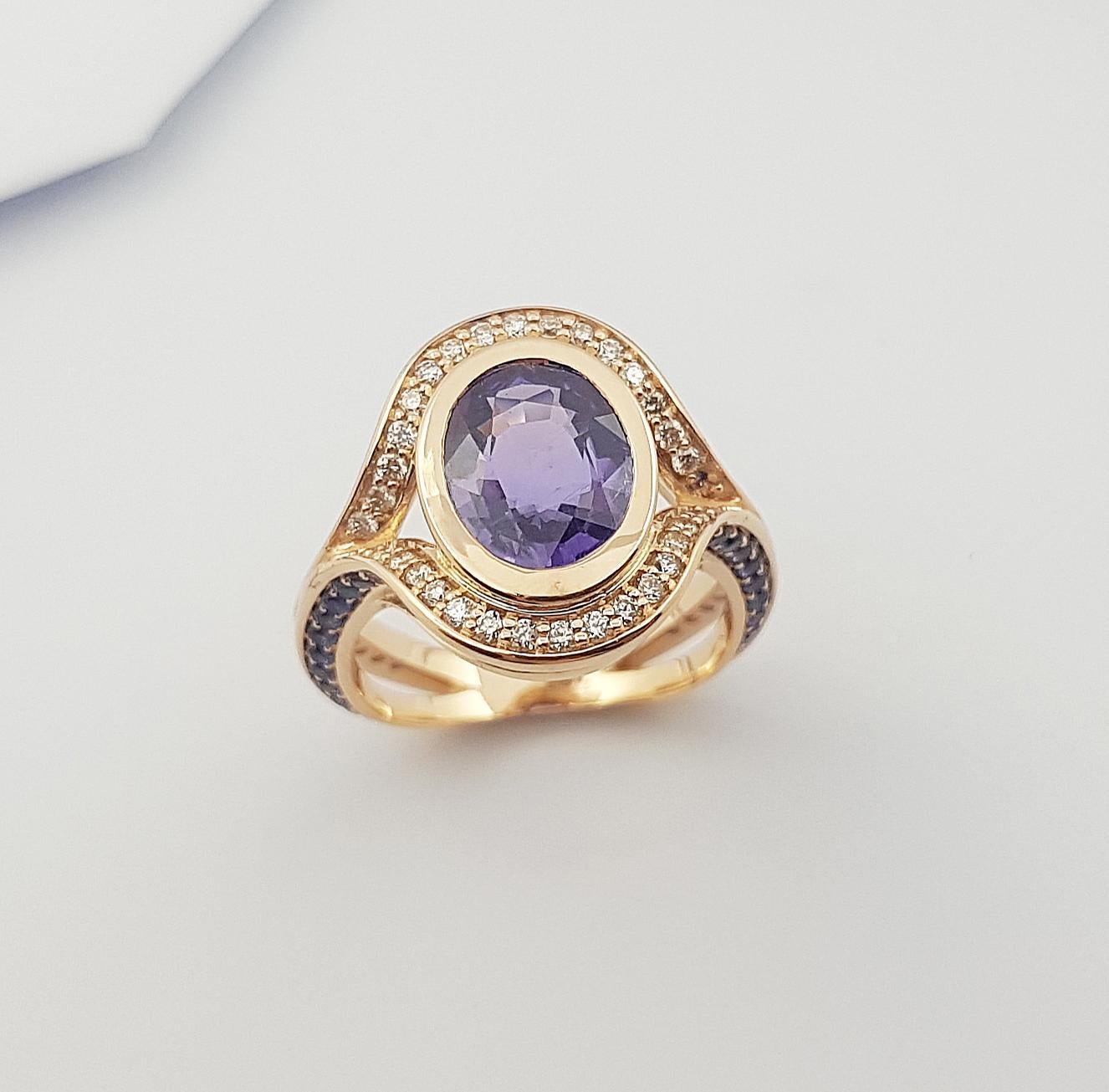 Purple Sapphire and Brown Diamond Ring Set in 18k Rose Gold Settings For Sale 6