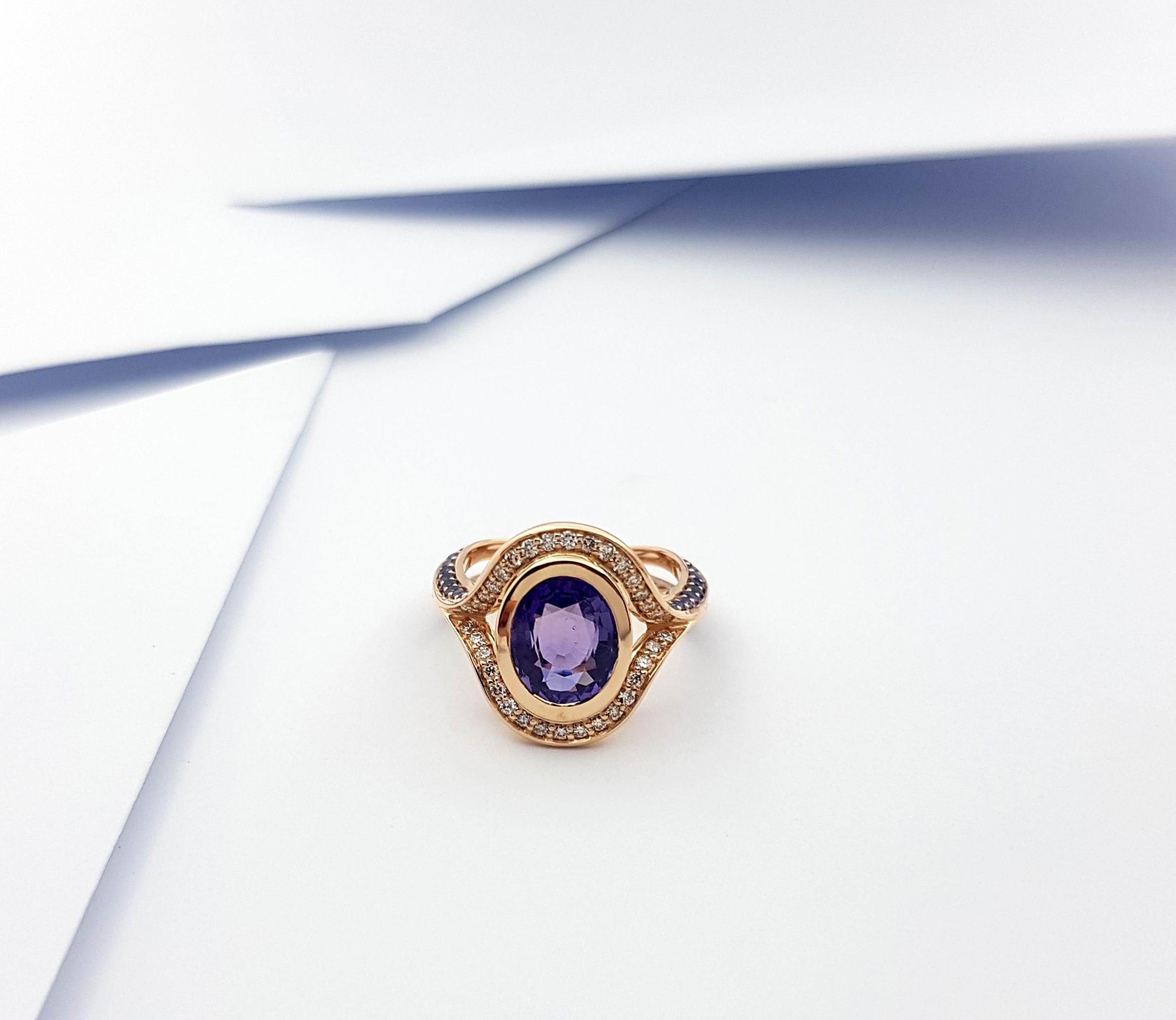 Purple Sapphire and Brown Diamond Ring Set in 18k Rose Gold Settings For Sale 7