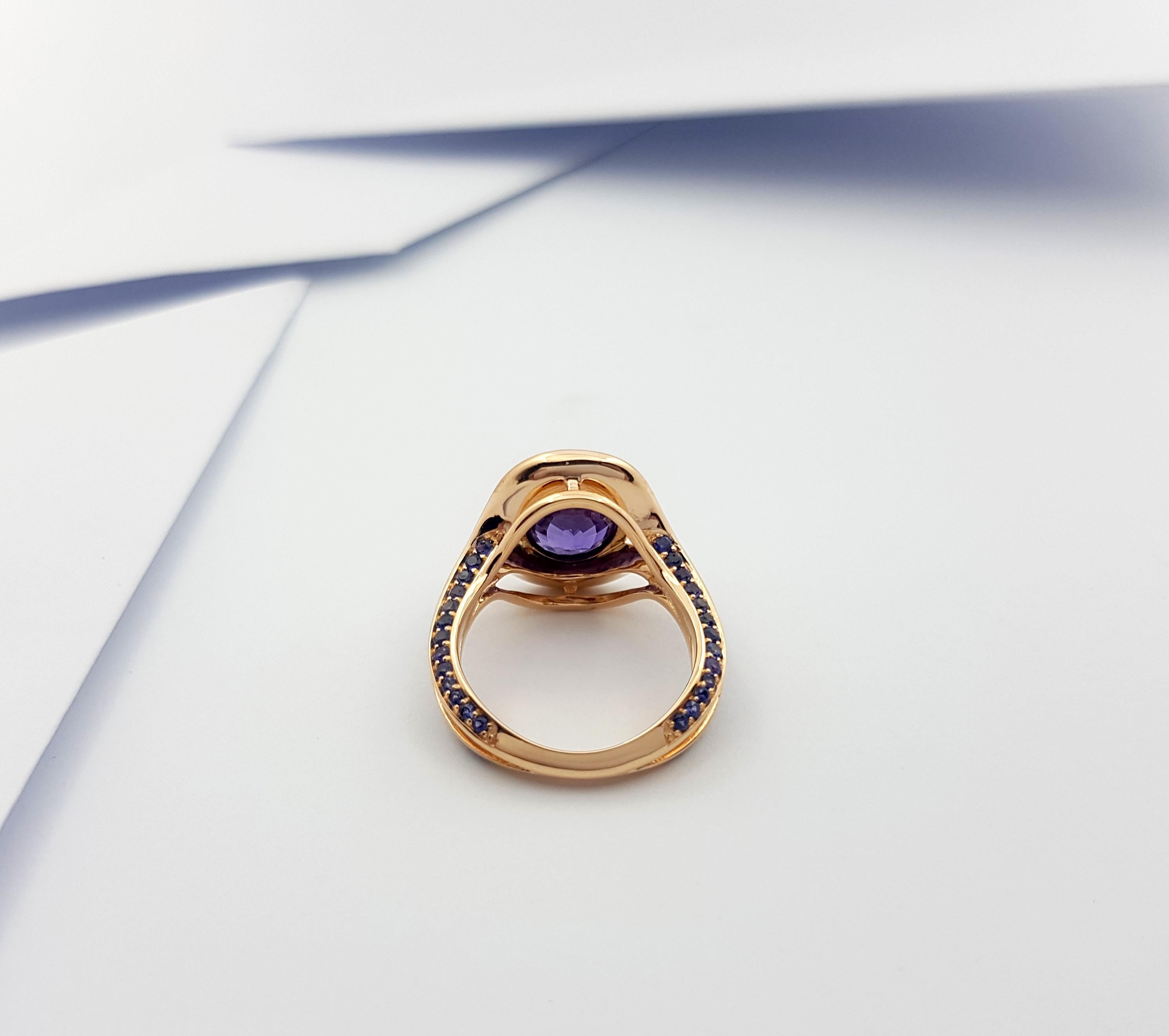 Purple Sapphire and Brown Diamond Ring Set in 18k Rose Gold Settings For Sale 8