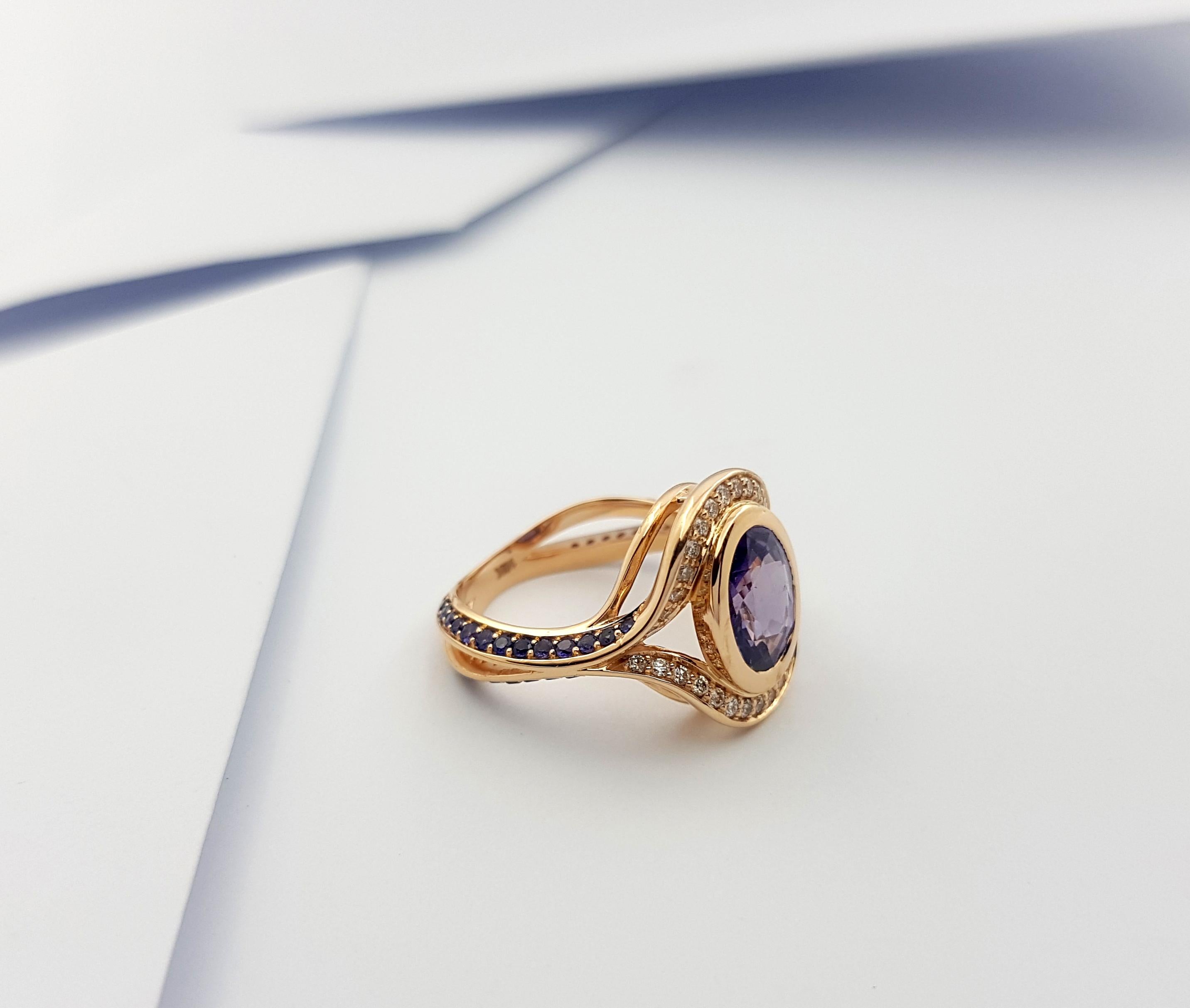 Purple Sapphire and Brown Diamond Ring Set in 18k Rose Gold Settings For Sale 9