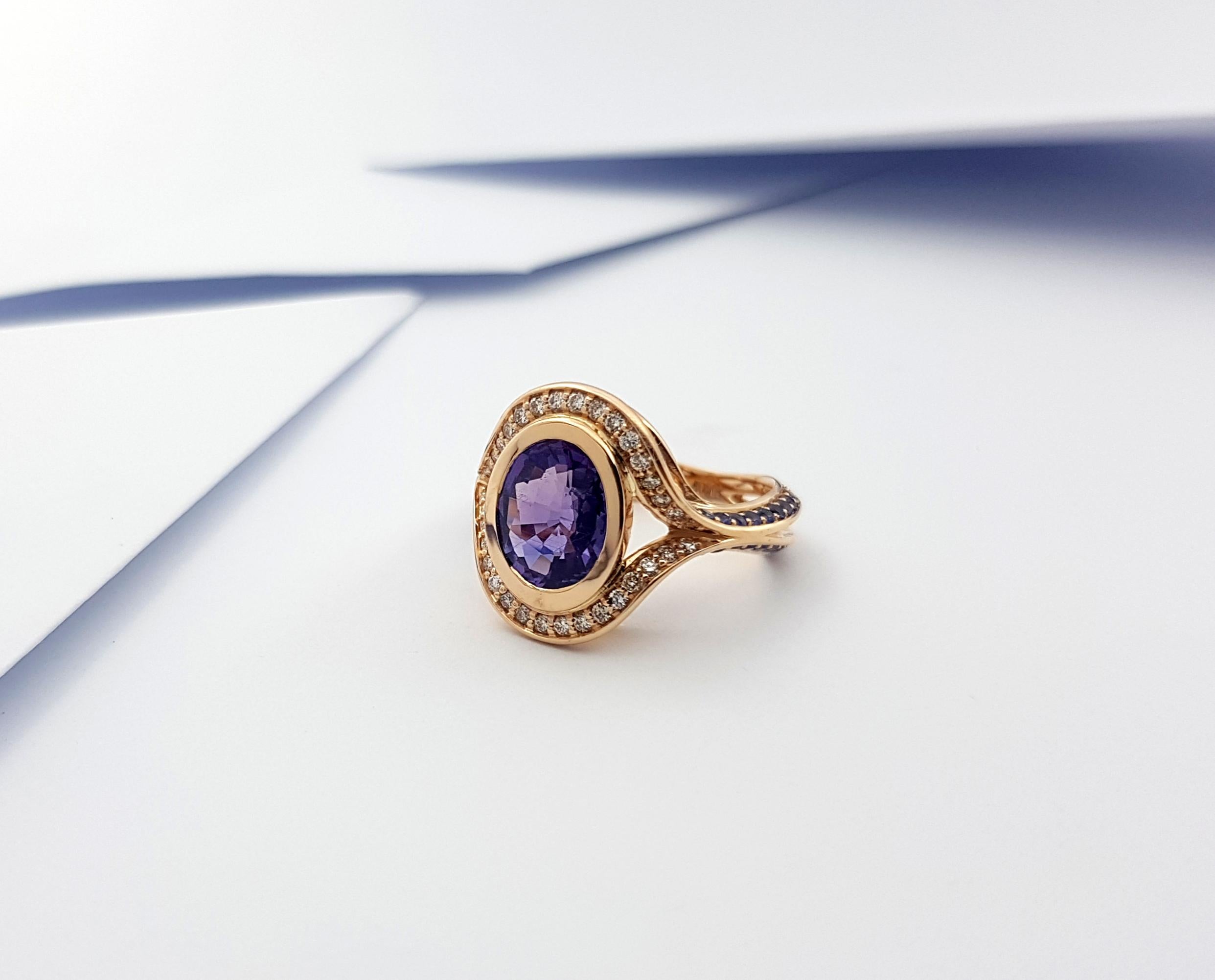 Purple Sapphire and Brown Diamond Ring Set in 18k Rose Gold Settings For Sale 10