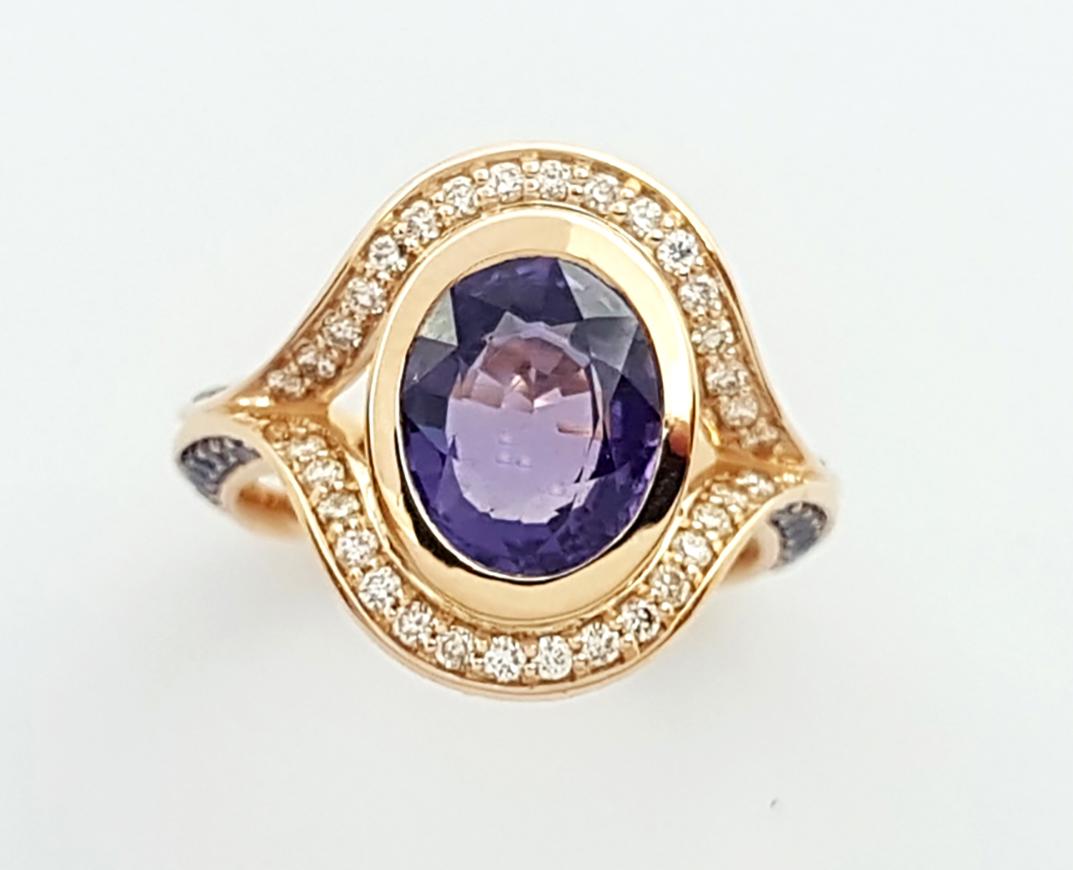 Purple Sapphire and Brown Diamond Ring Set in 18k Rose Gold Settings For Sale 2