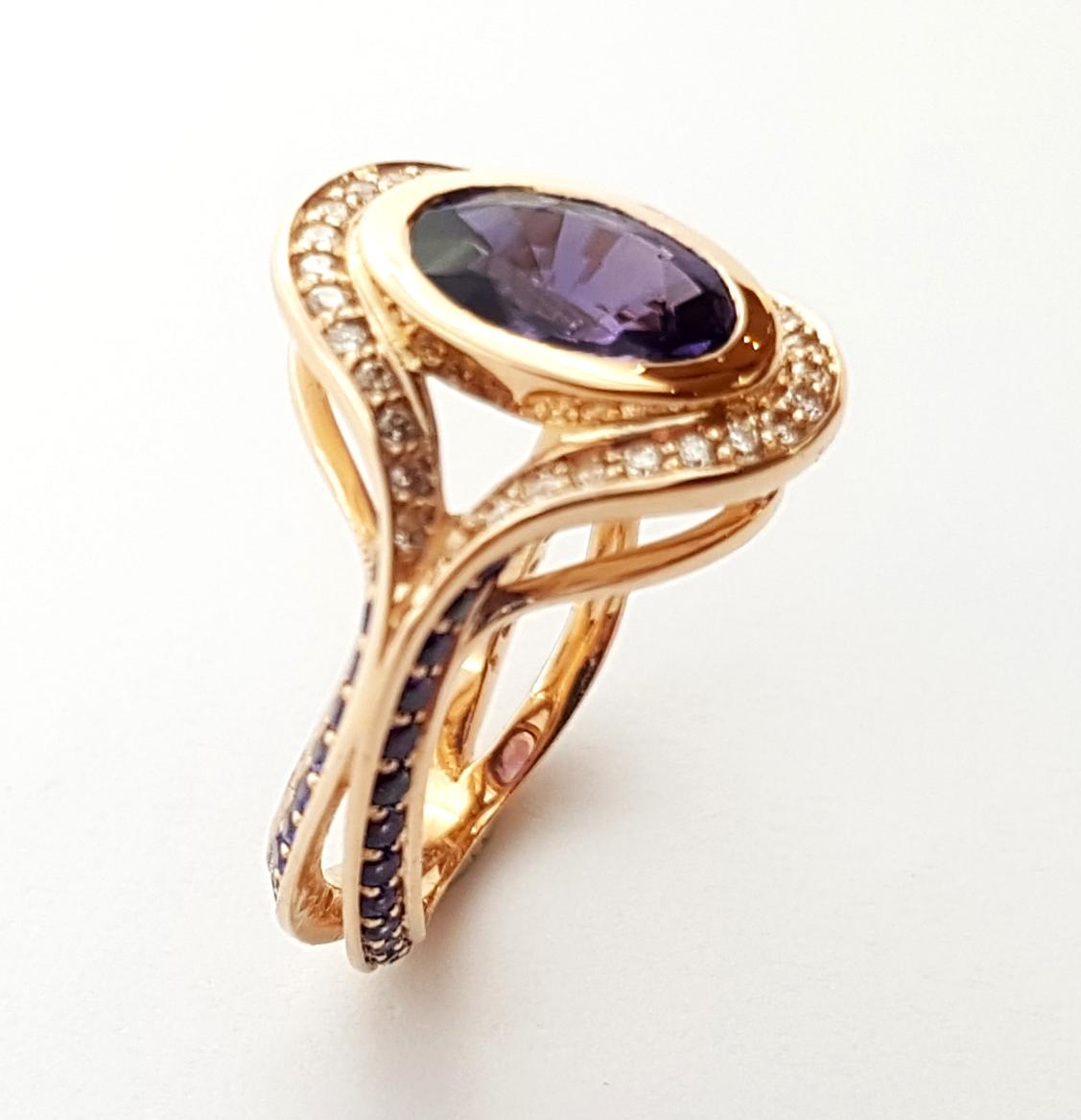 Purple Sapphire and Brown Diamond Ring Set in 18k Rose Gold Settings For Sale 3