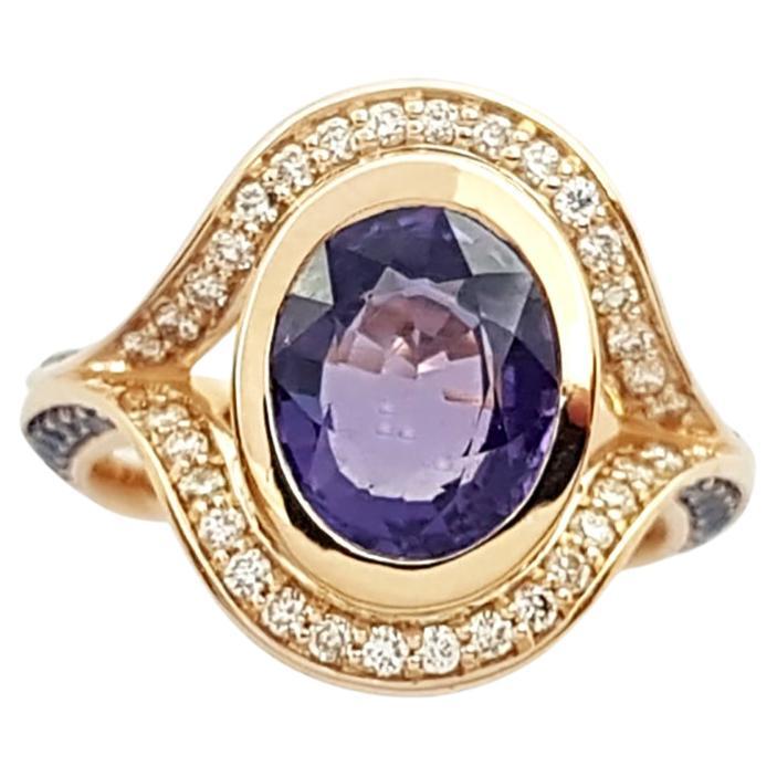 Purple Sapphire and Brown Diamond Ring Set in 18k Rose Gold Settings For Sale