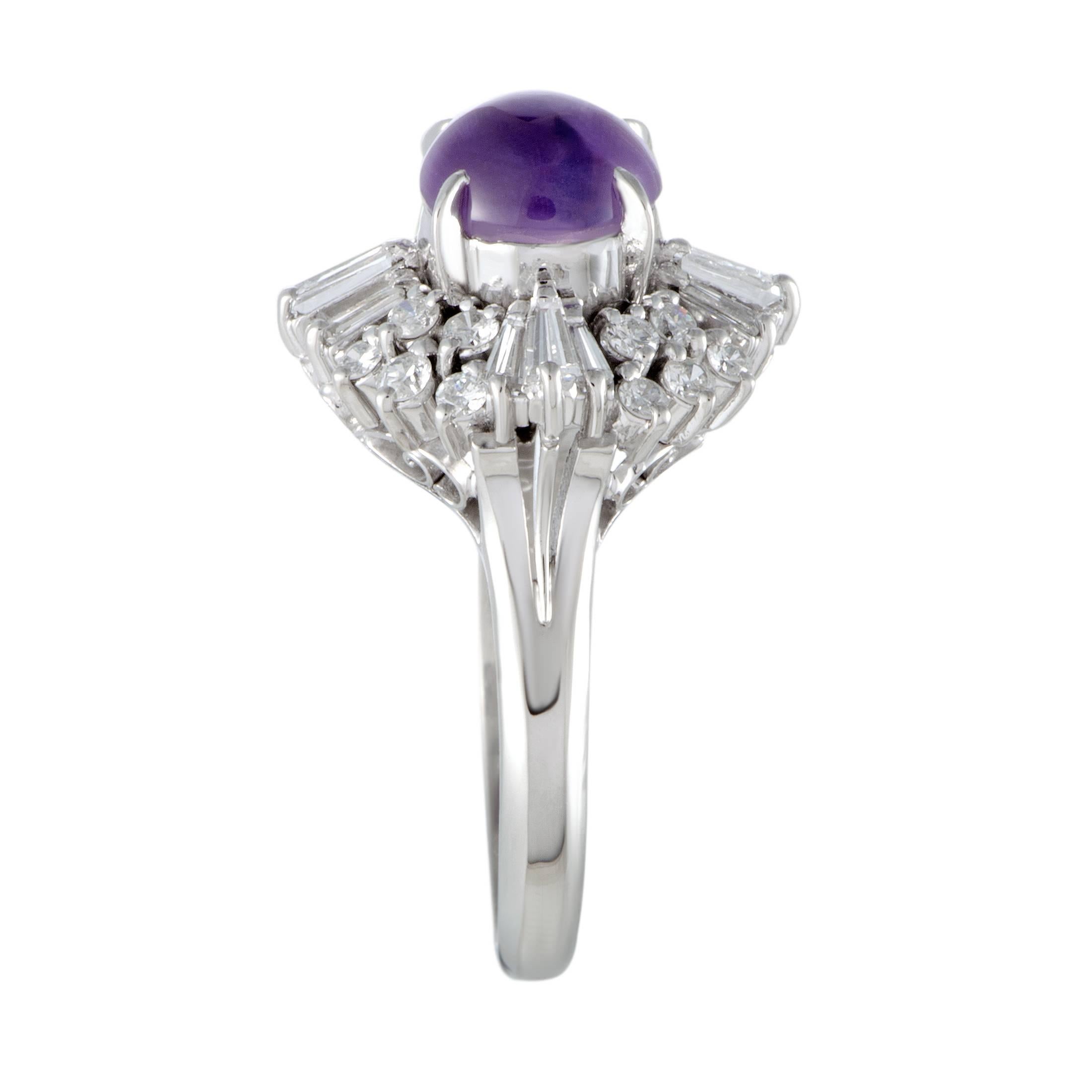 Round Cut Purple Sapphire and Diamond Platinum Cocktail Ring